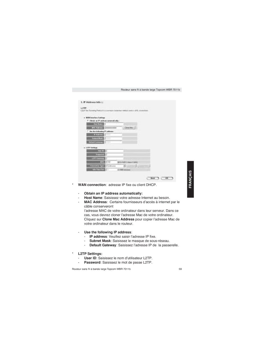 Topcom WBR 7011 B manual L2TP Settings 