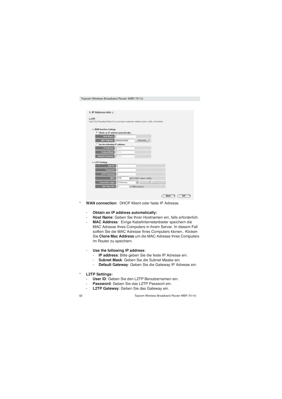 Topcom WBR 7011 B manual L2TP Settings 