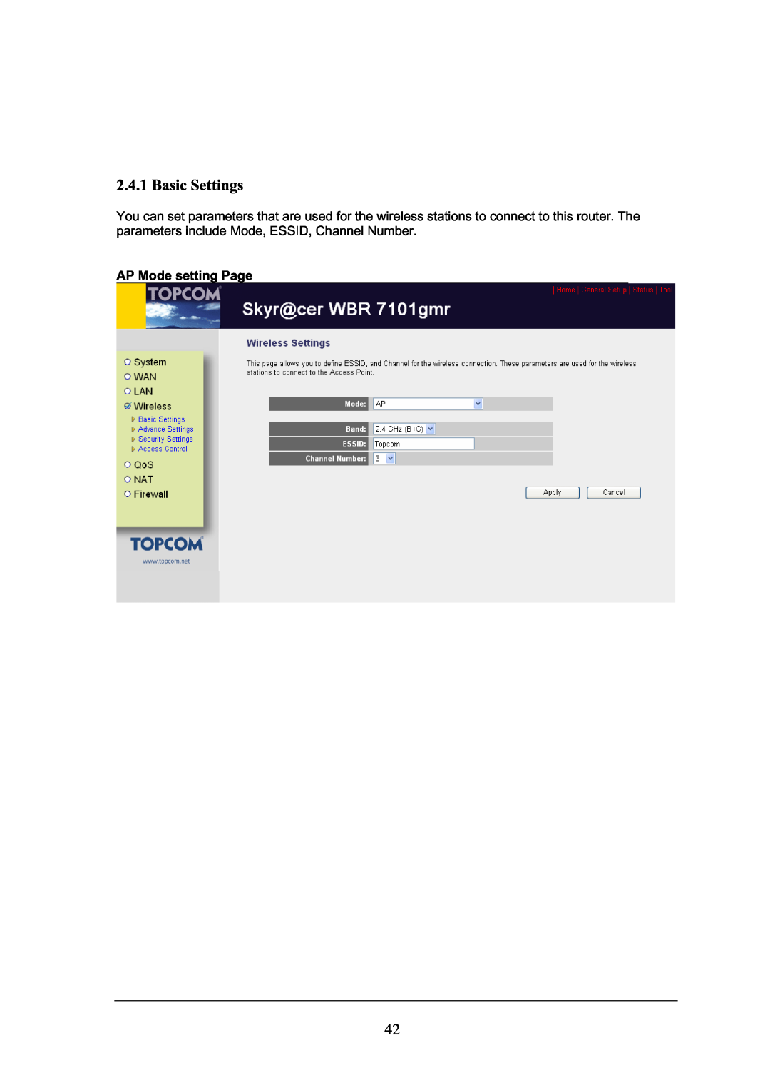 Topcom WBR 7101GMR manual AP Mode setting Page 