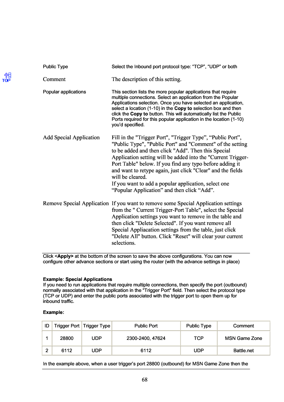 Topcom WBR 7101GMR manual Example Special Applications 