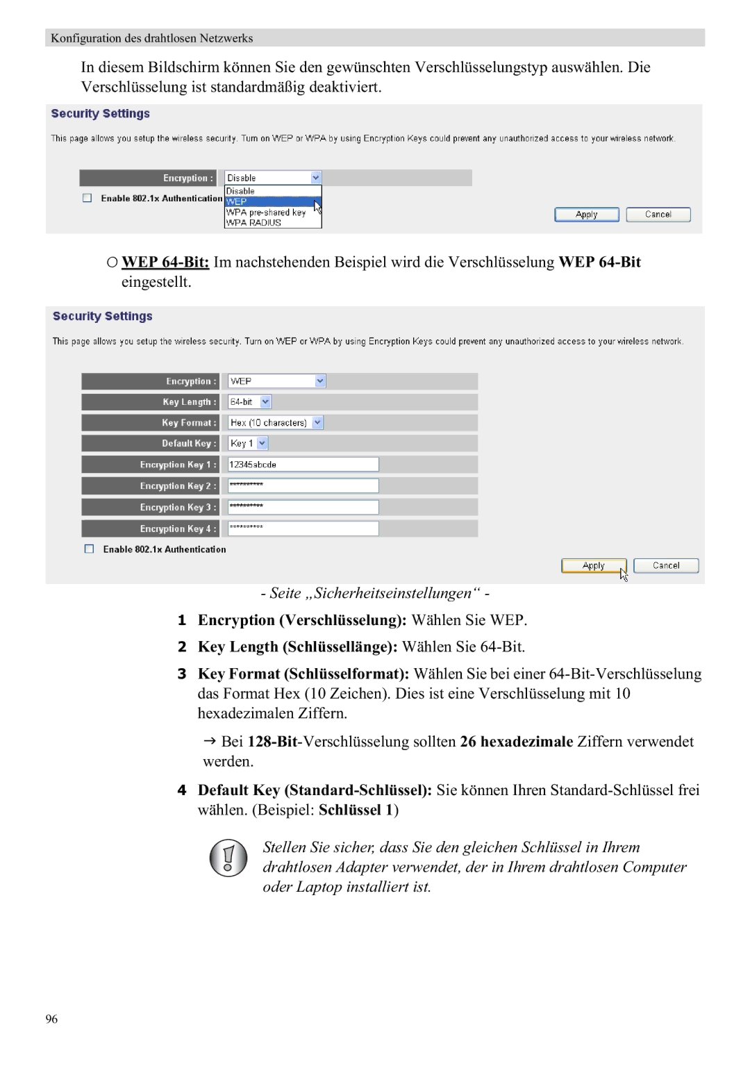 Topcom WBR 7121 manual Konfiguration des drahtlosen Netzwerks 