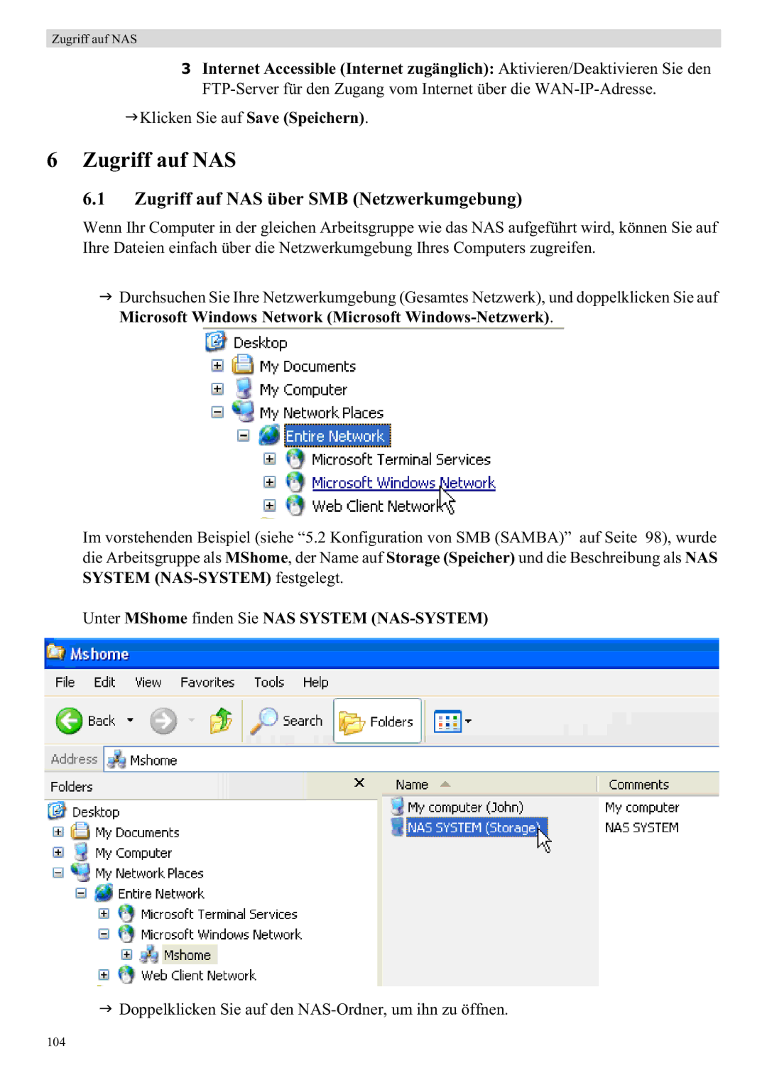 Topcom WBR 7121 manual Zugriff auf NAS über SMB Netzwerkumgebung 