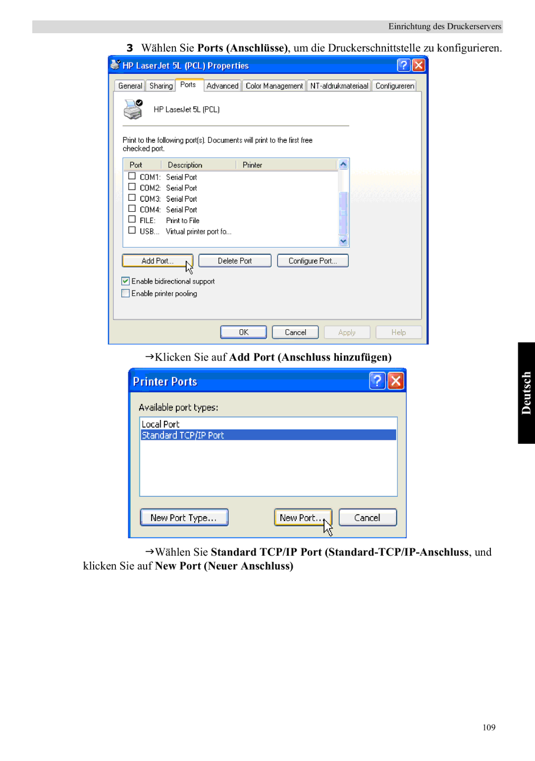 Topcom WBR 7121 manual Klicken Sie auf Add Port Anschluss hinzufügen 