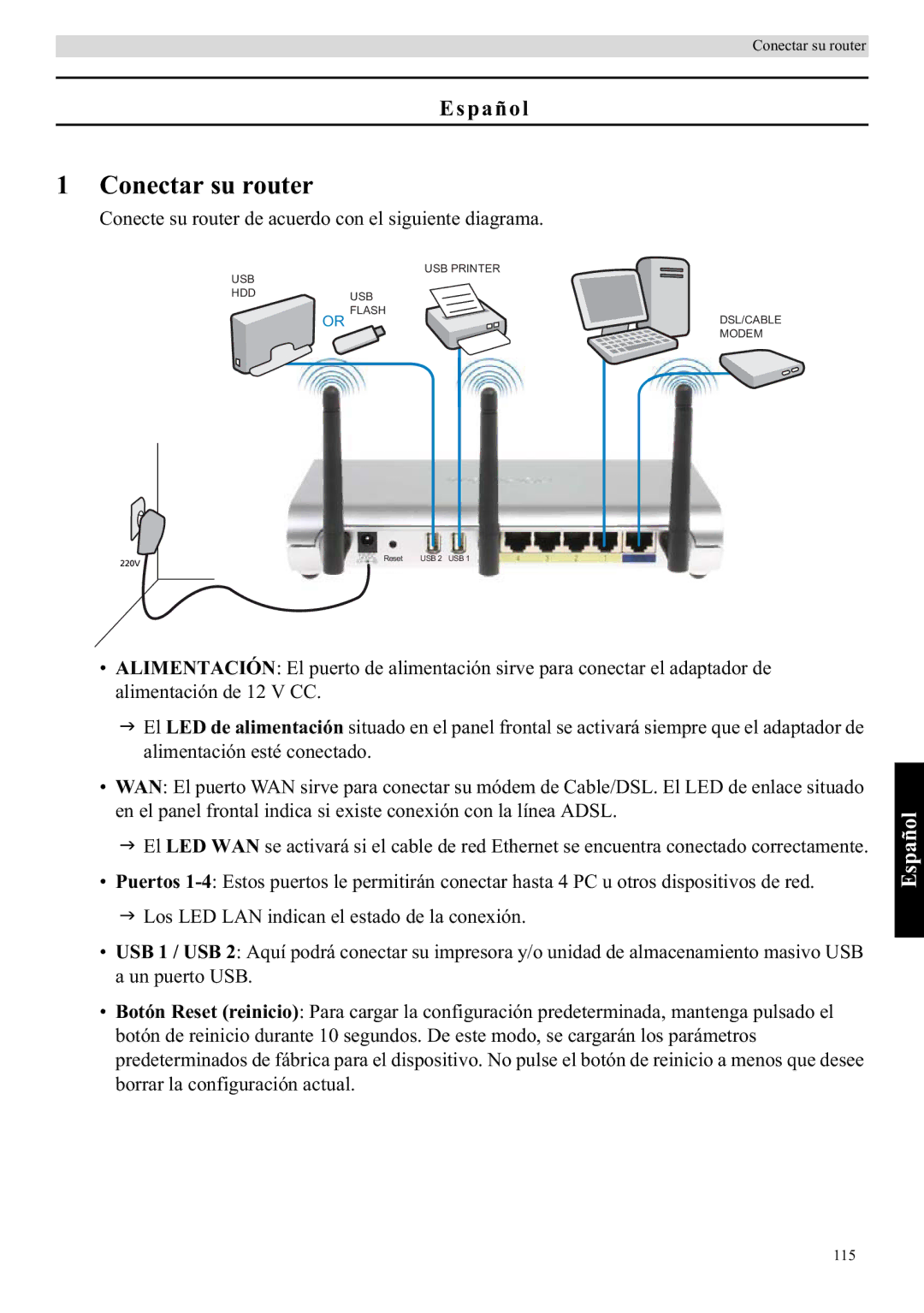 Topcom WBR 7121 manual Conectar su router, Español 