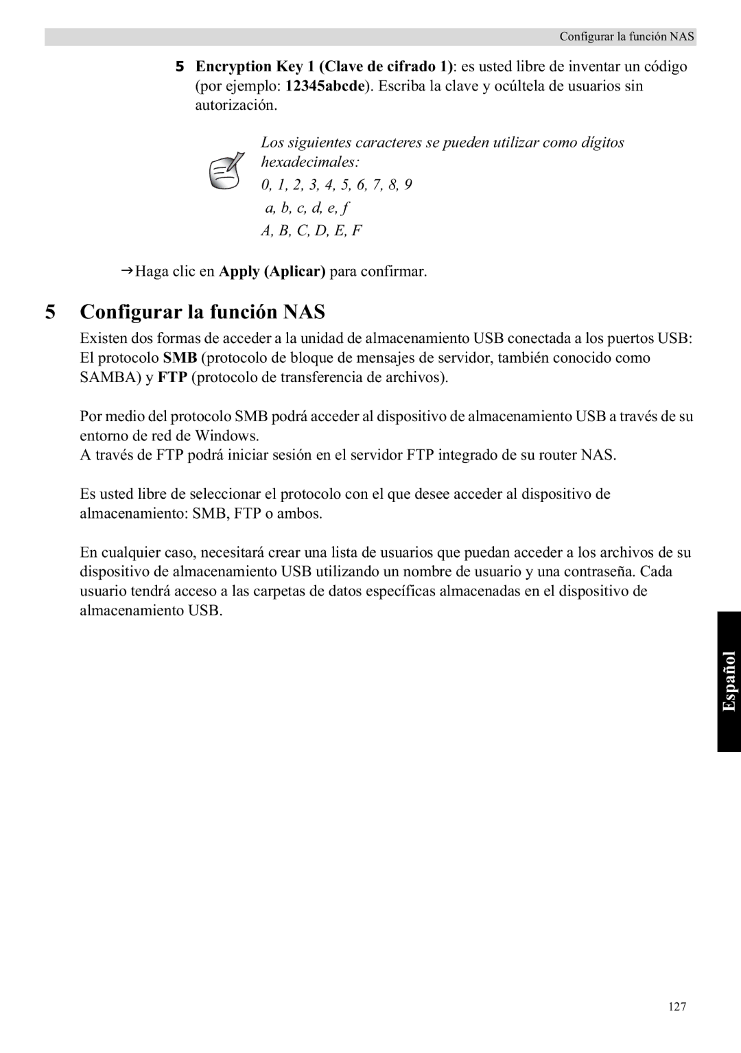 Topcom WBR 7121 manual Configurar la función NAS 