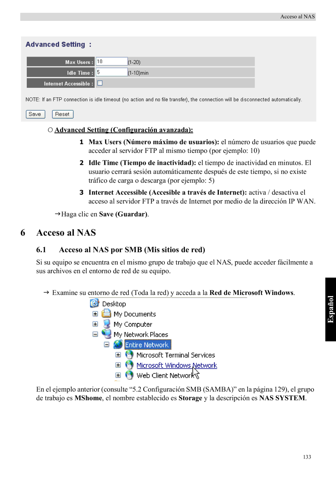 Topcom WBR 7121 manual Acceso al NAS por SMB Mis sitios de red 