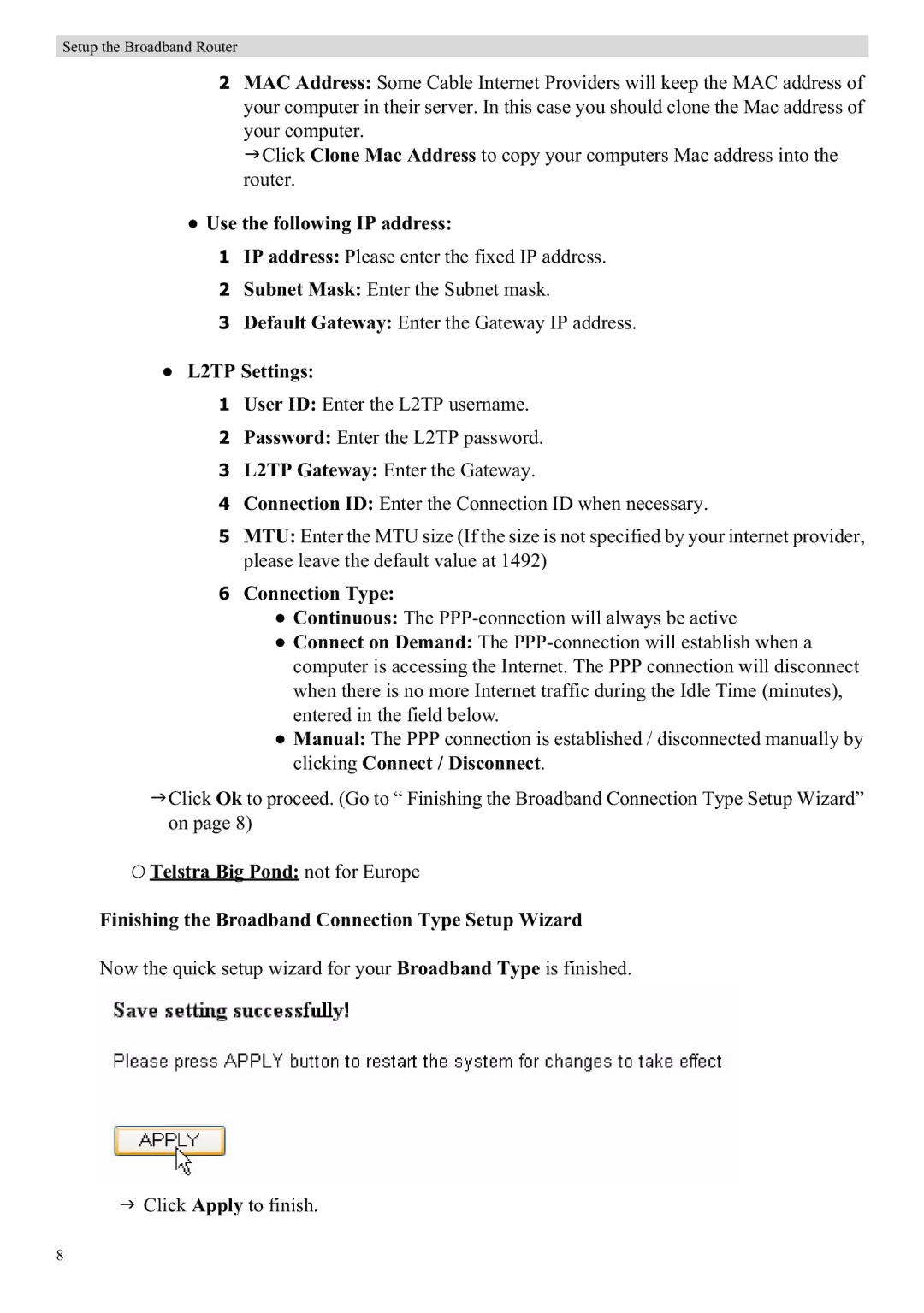 Topcom WBR 7121 manual L2TP Settings 