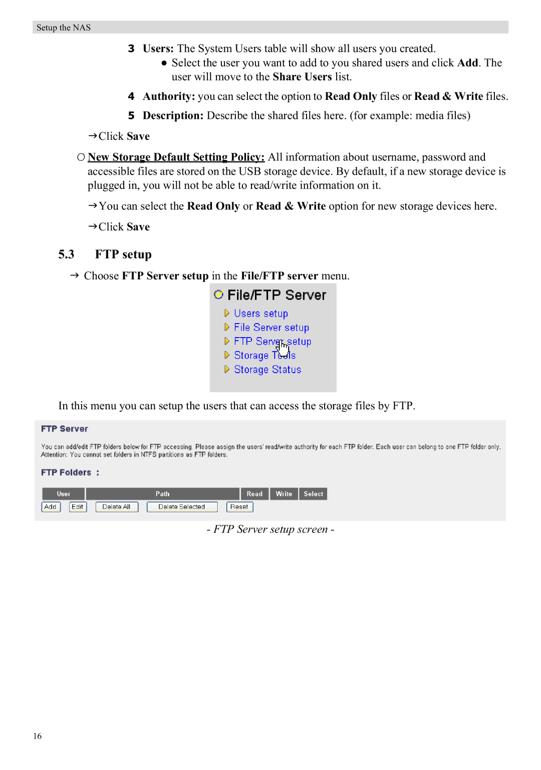 Topcom WBR 7121 manual FTP setup, Choose FTP Server setup in the File/FTP server menu, FTP Server setup screen 