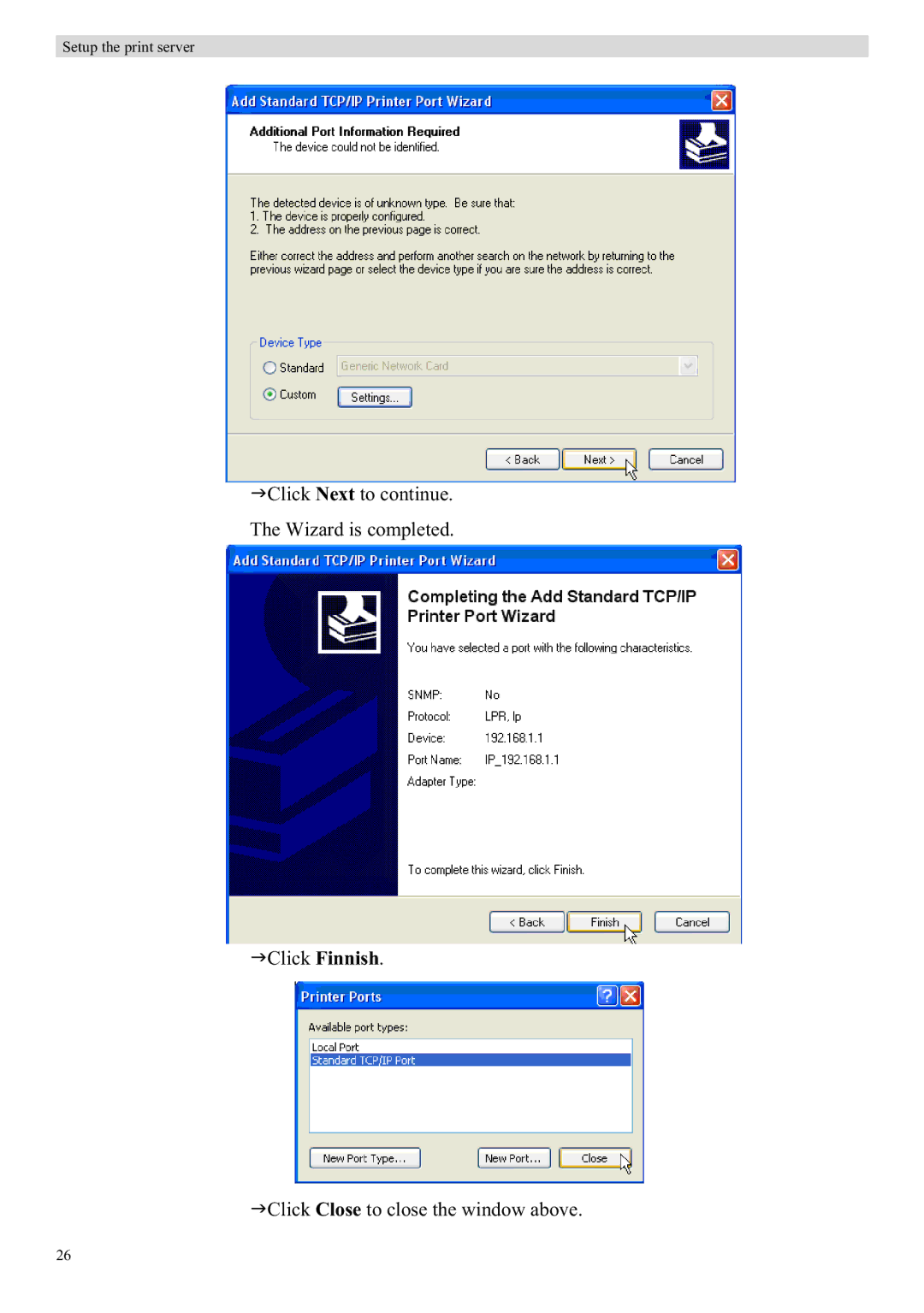 Topcom WBR 7121 manual Setup the print server 