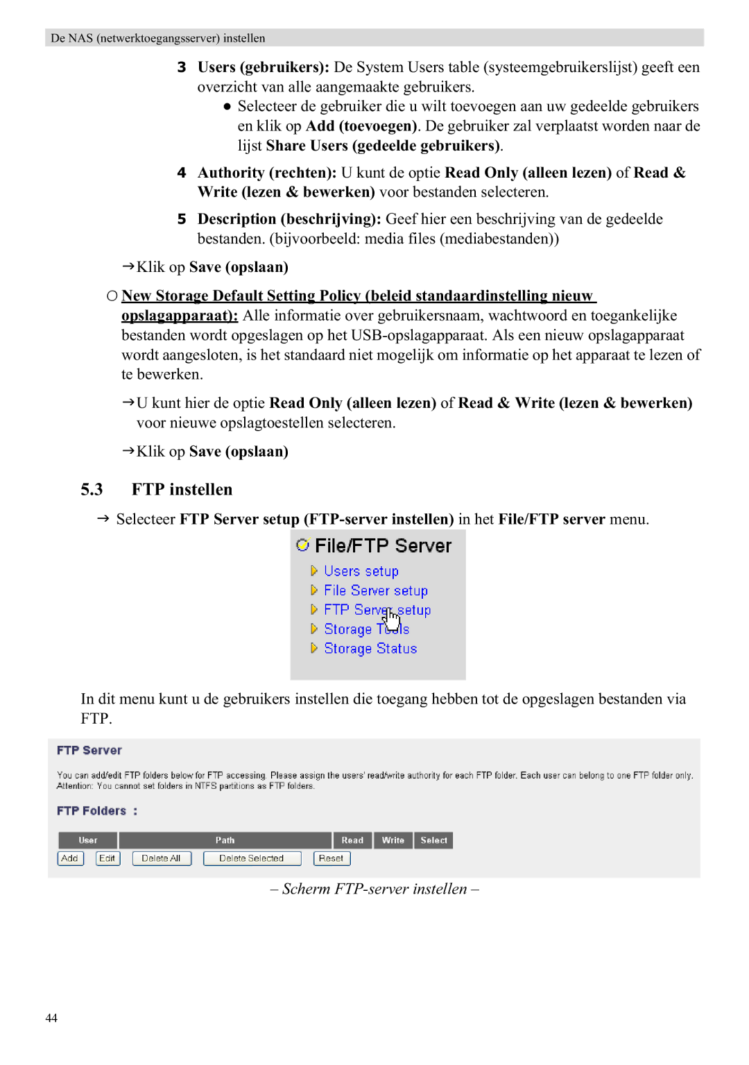 Topcom WBR 7121 manual FTP instellen, Scherm FTP-server instellen 