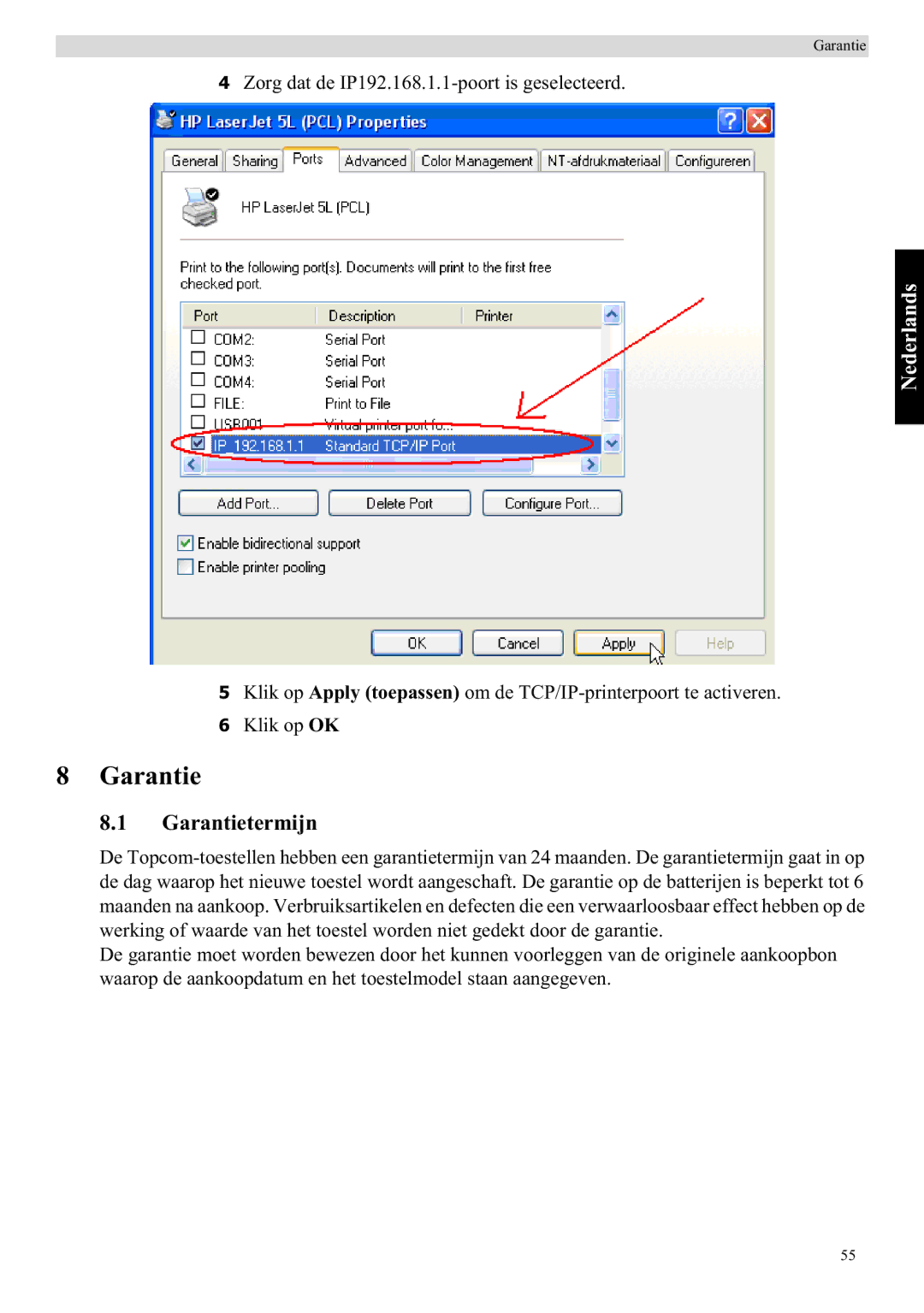 Topcom WBR 7121 manual Garantietermijn 