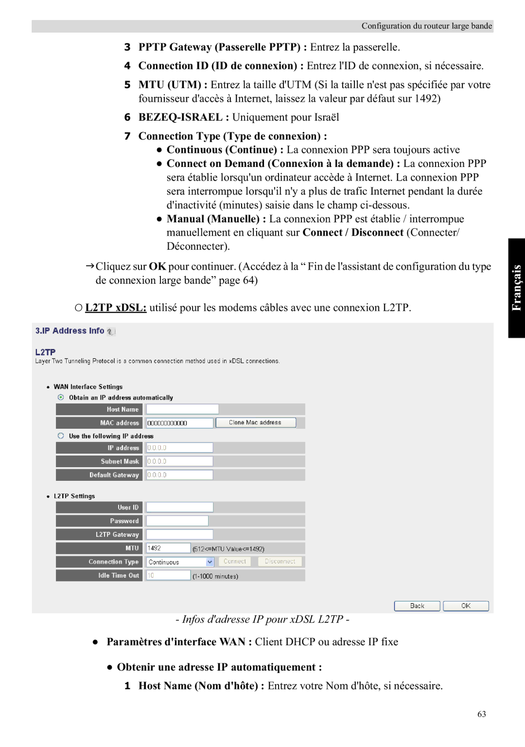 Topcom WBR 7121 manual Infos dadresse IP pour xDSL L2TP 