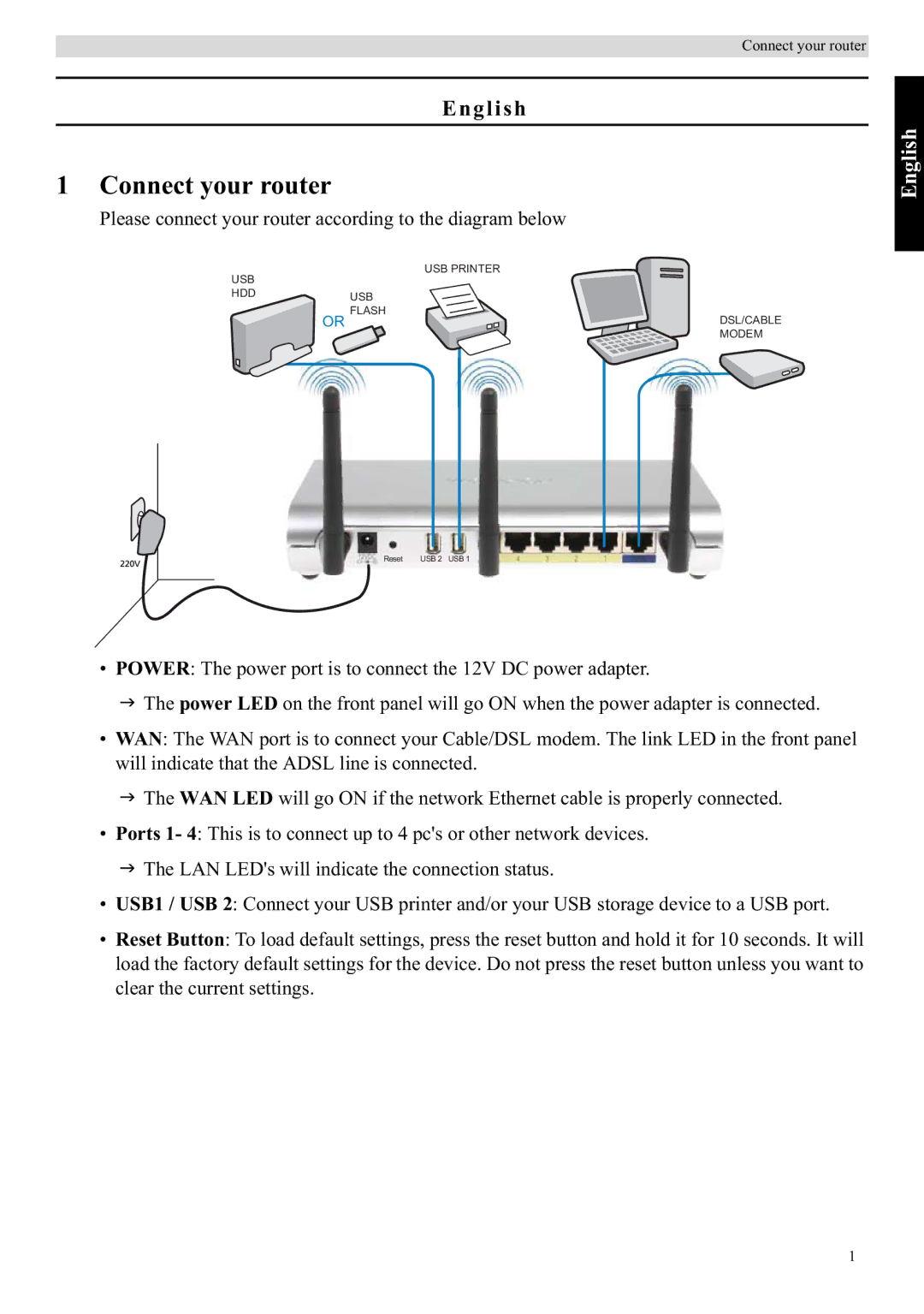 Topcom WBR 7121 manual Connect your router, English 