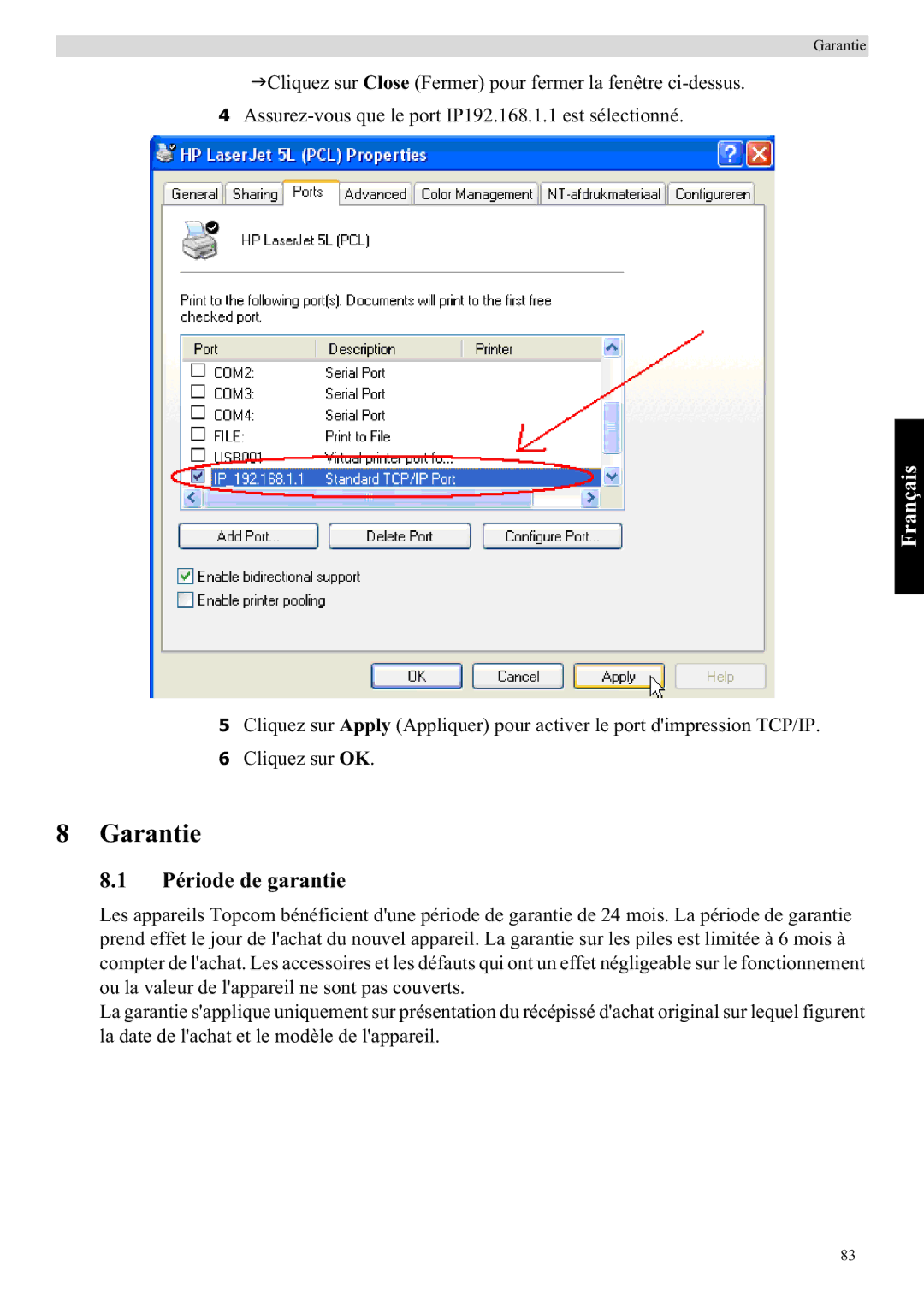 Topcom WBR 7121 manual Garantie, Période de garantie 