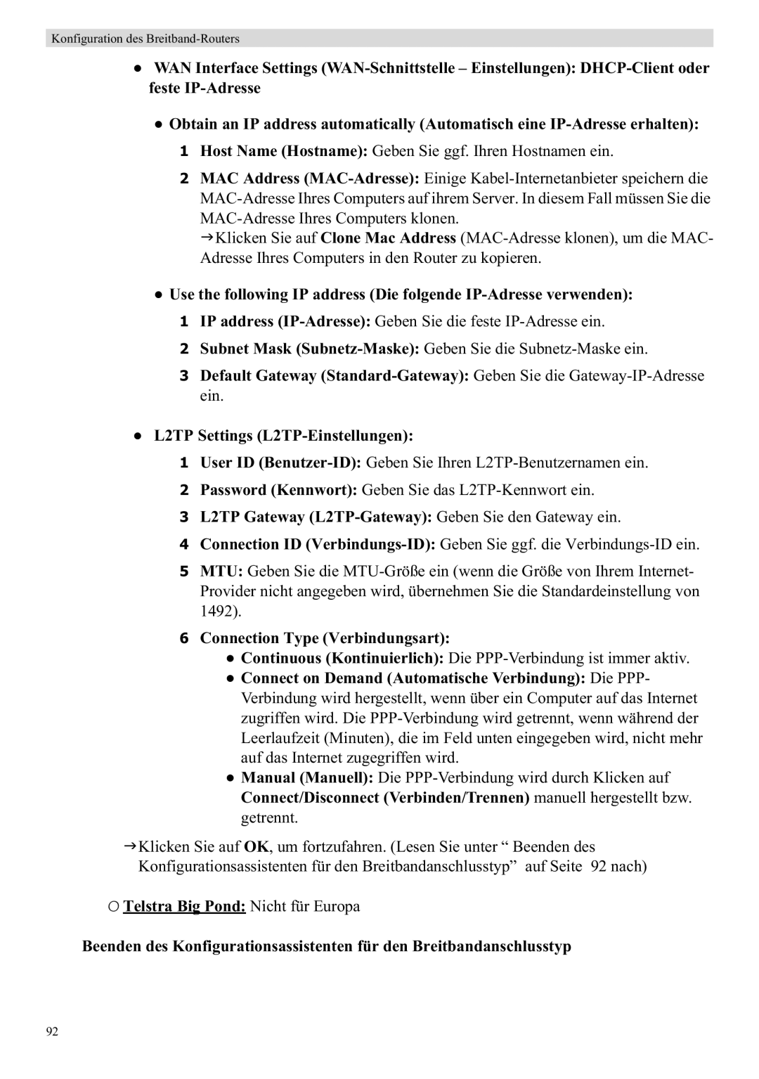 Topcom WBR 7121 manual L2TP Gateway L2TP-Gateway Geben Sie den Gateway ein 