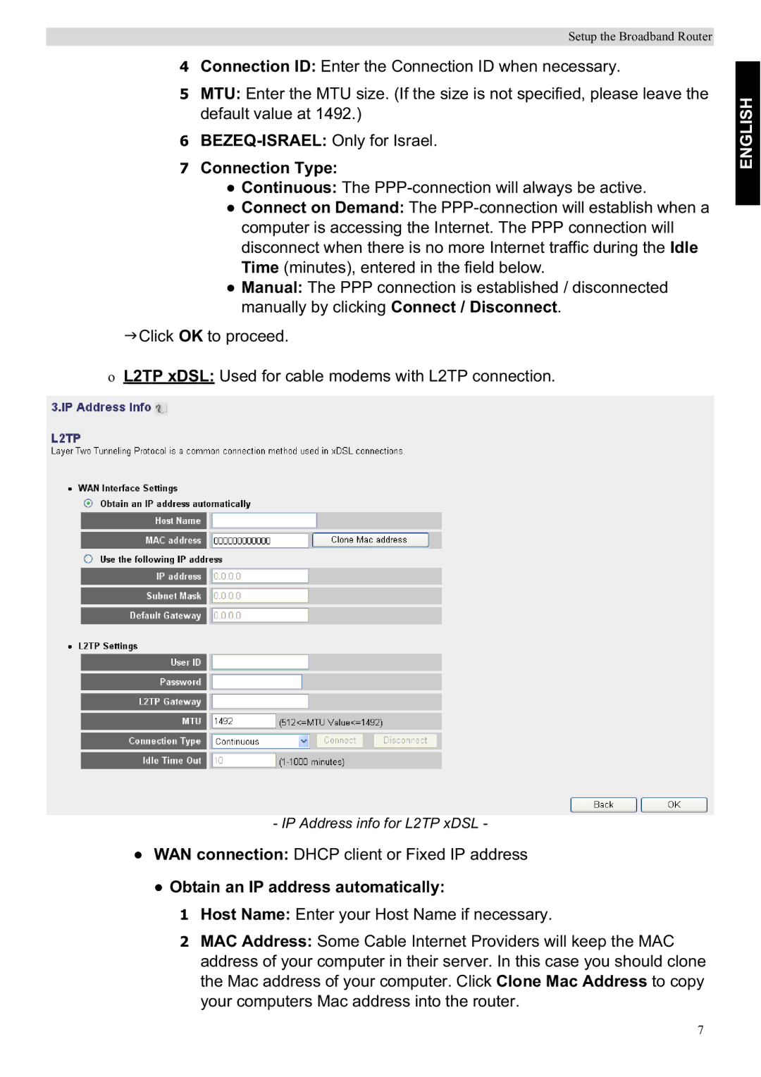 Topcom WBR 7201 N manual IP Address info for L2TP xDSL 