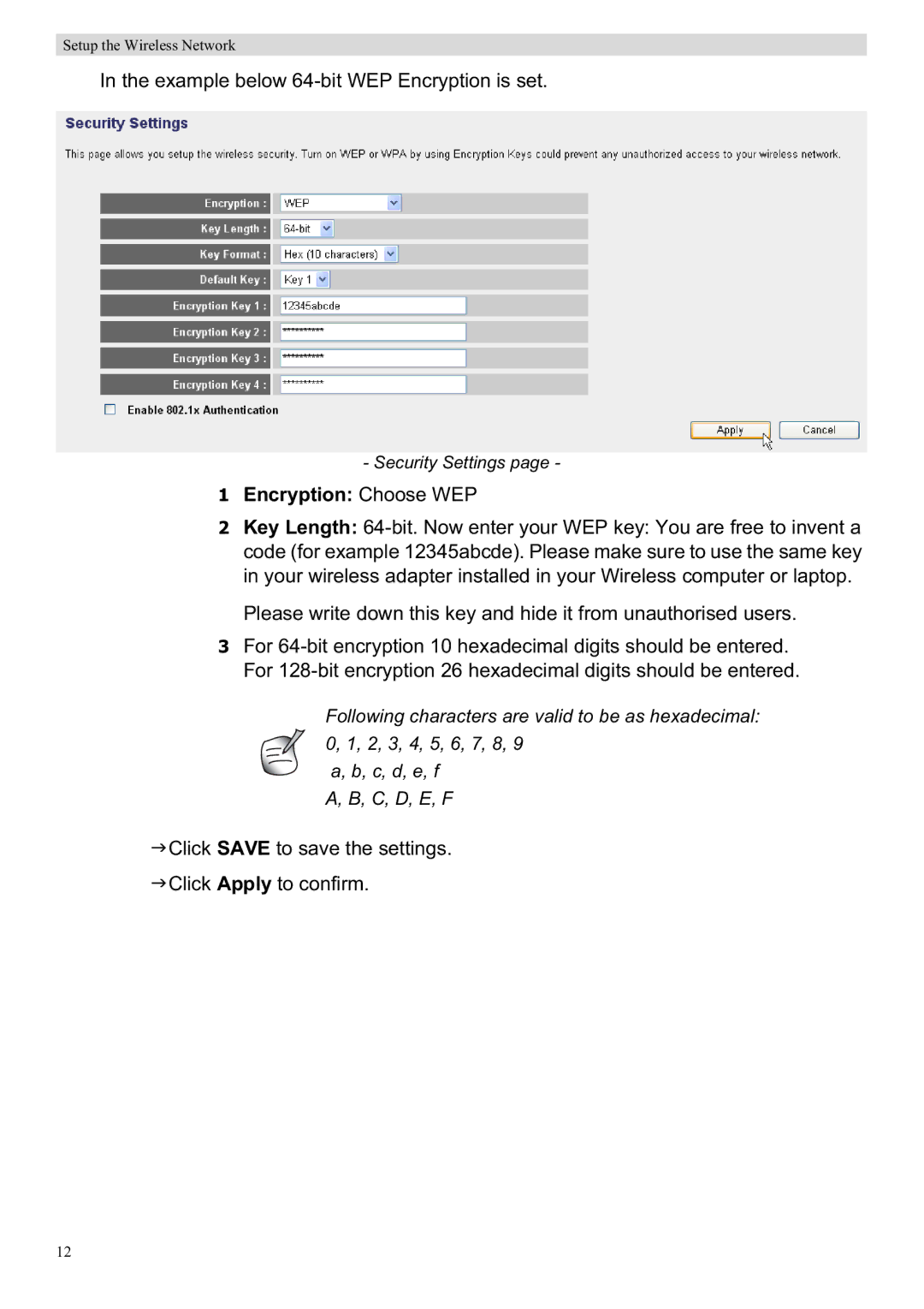 Topcom WBR 7201 N manual Encryption Choose WEP 