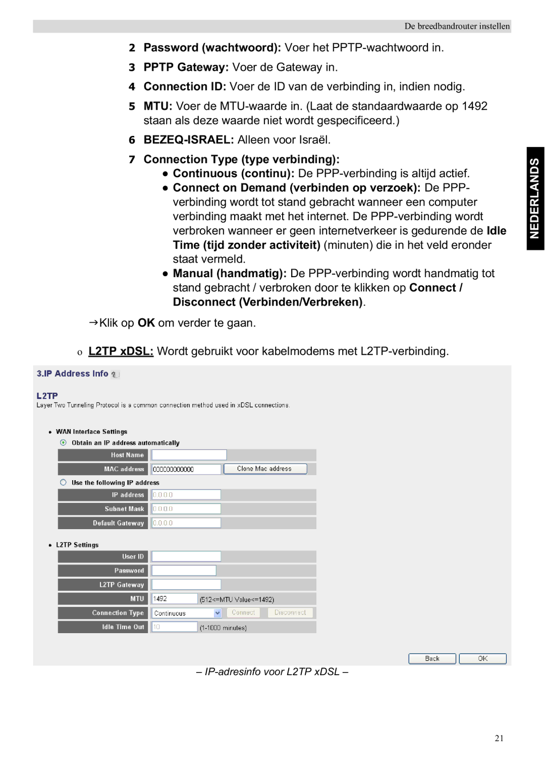 Topcom WBR 7201 N manual IP-adresinfo voor L2TP xDSL 