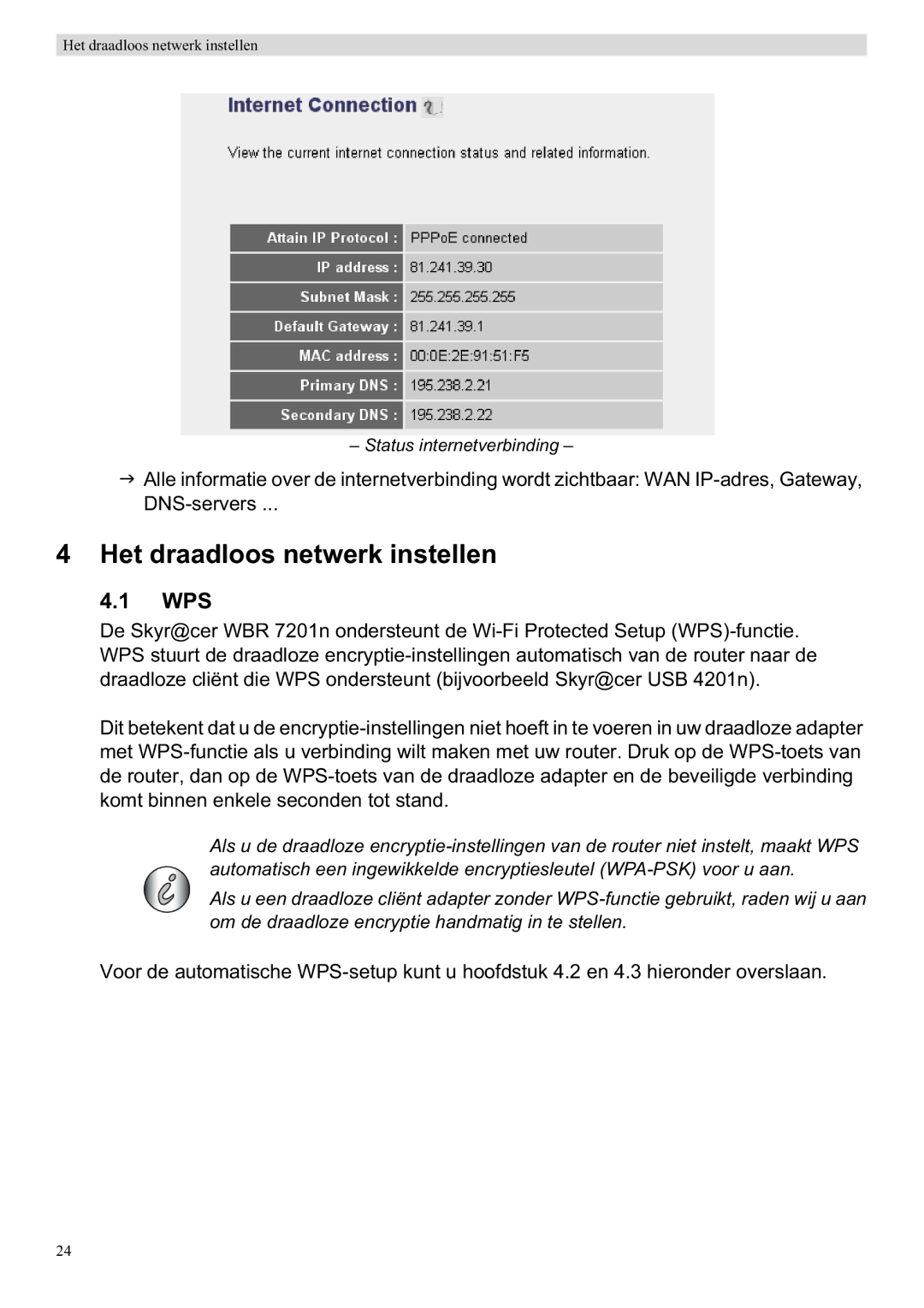 Topcom WBR 7201 N manual Het draadloos netwerk instellen, Wps 