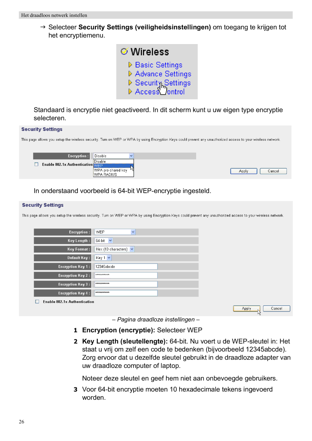 Topcom WBR 7201 N manual Encryption encryptie Selecteer WEP 