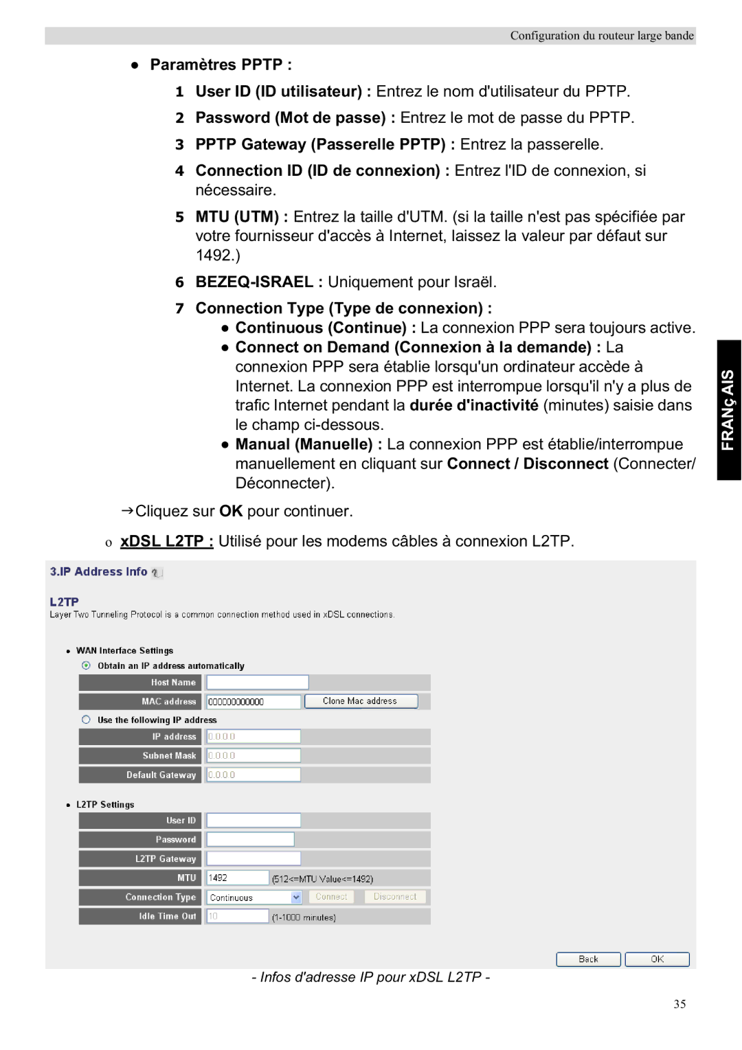 Topcom WBR 7201 N manual Paramètres Pptp 