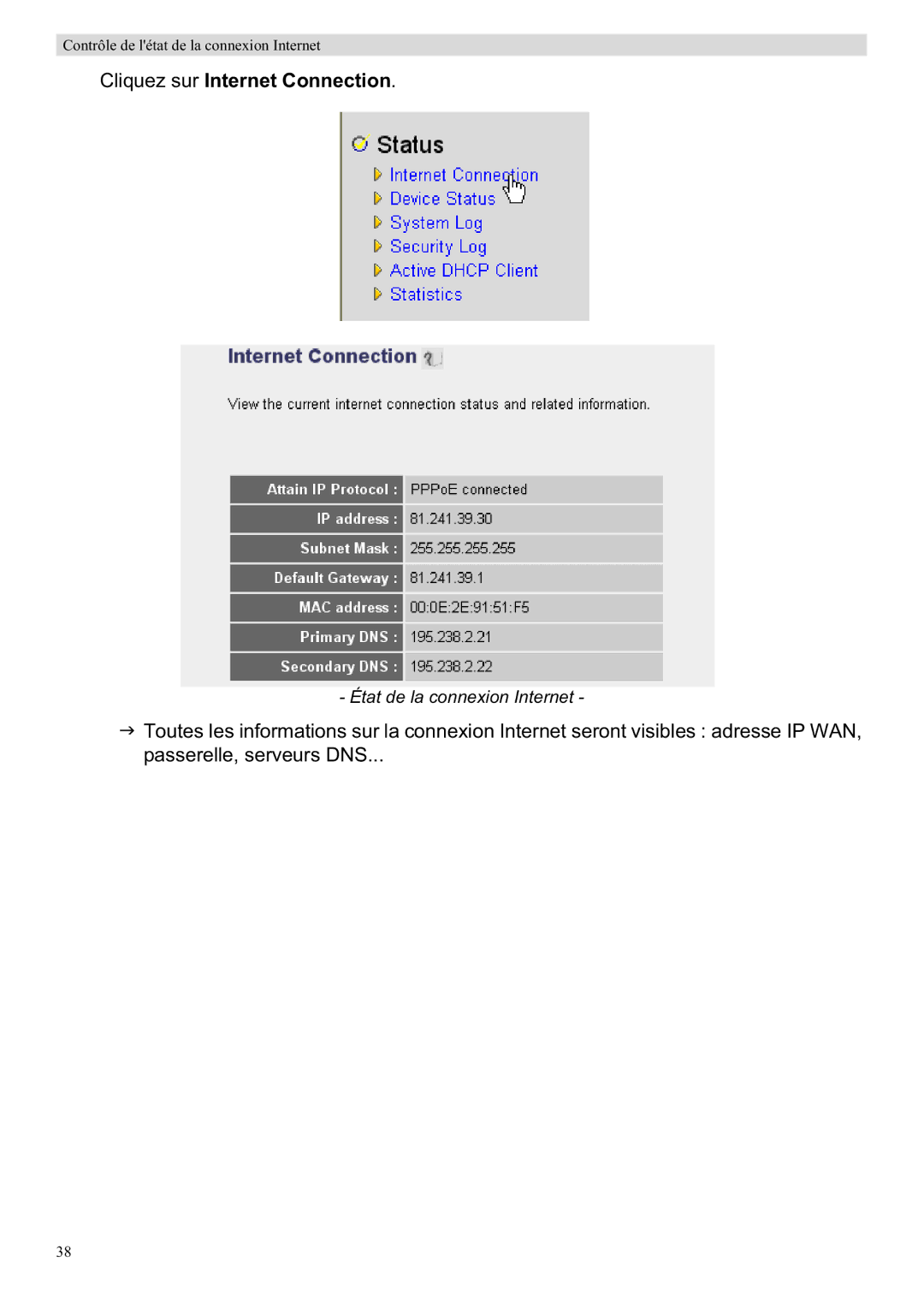 Topcom WBR 7201 N manual Cliquez sur Internet Connection 