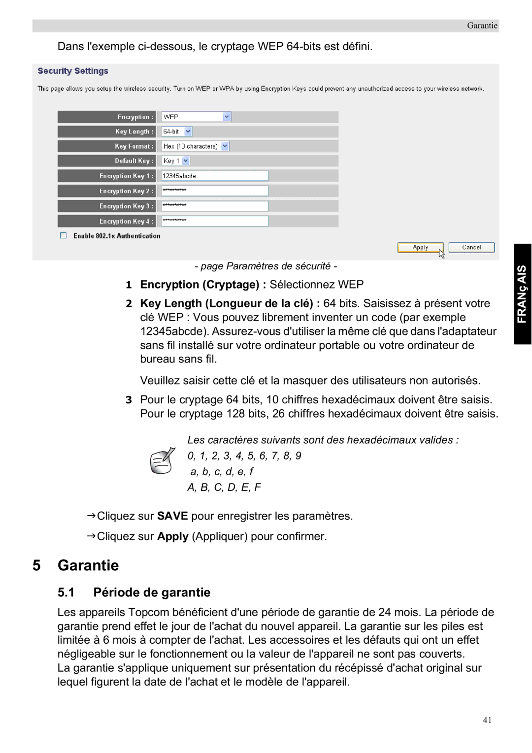 Topcom WBR 7201 N manual Garantie, Période de garantie 