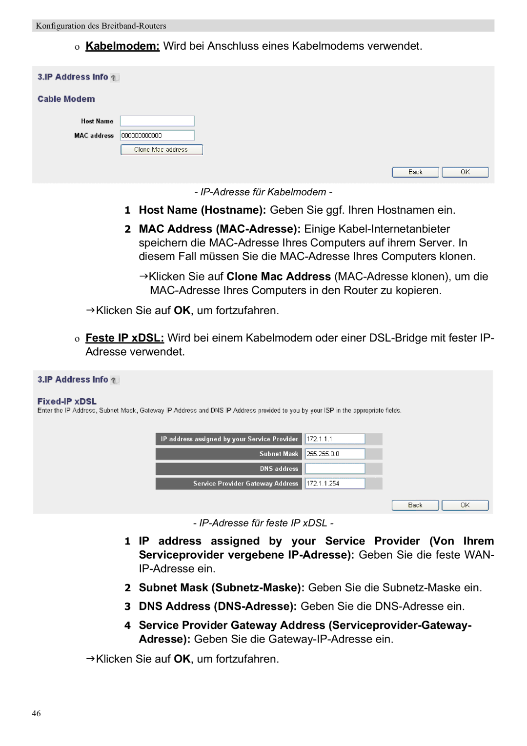 Topcom WBR 7201 N manual Kabelmodem Wird bei Anschluss eines Kabelmodems verwendet 