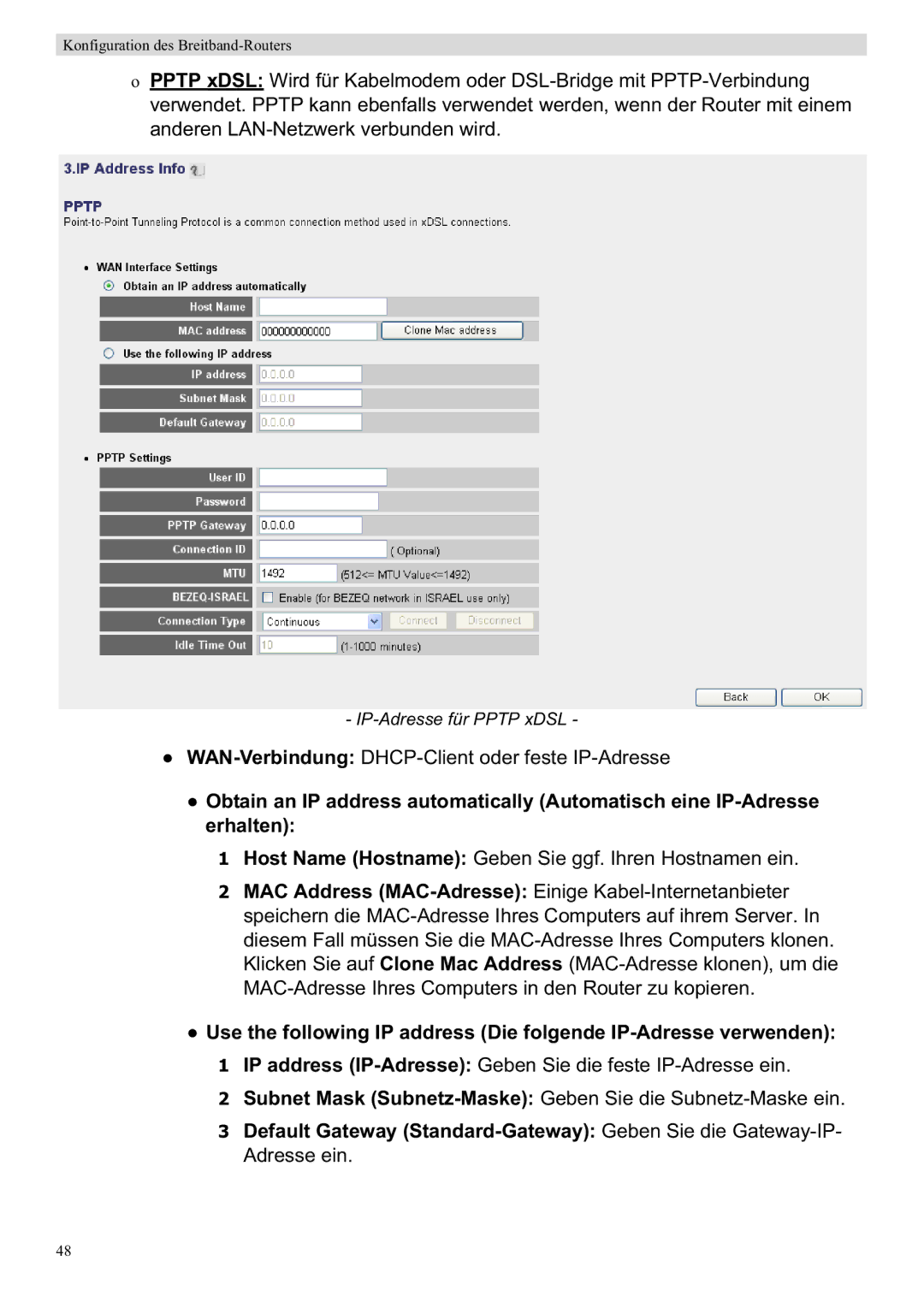 Topcom WBR 7201 N manual WAN-VerbindungDHCP-Client oder feste IP-Adresse 