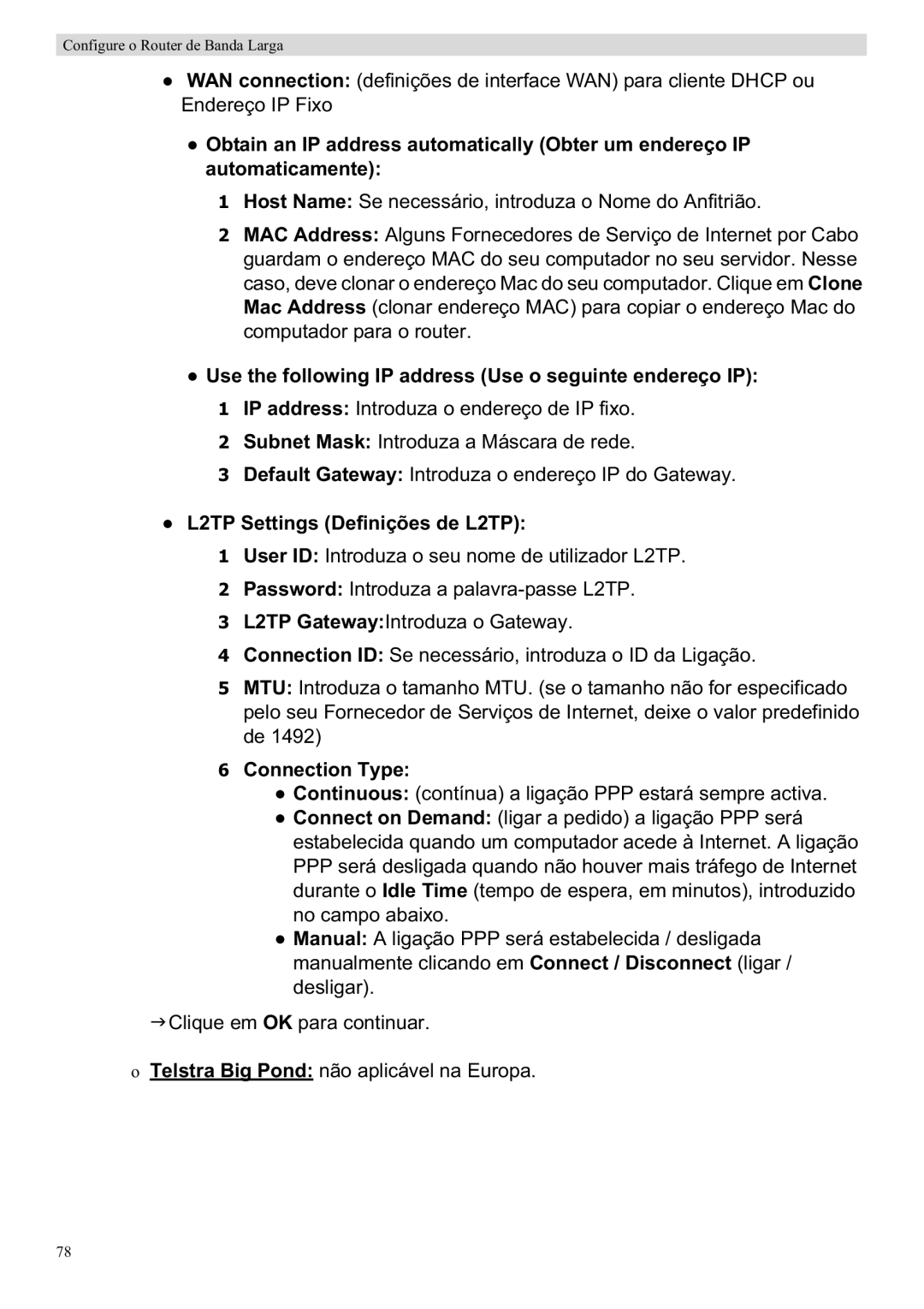 Topcom WBR 7201 N manual L2TP Settings Definições de L2TP 