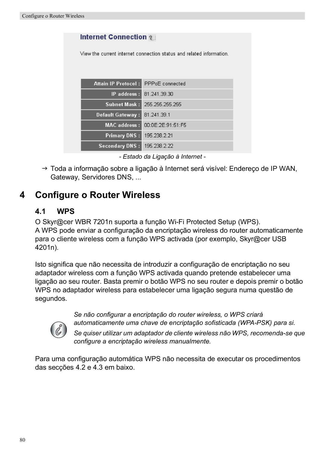 Topcom WBR 7201 N manual Configure o Router Wireless, Wps 