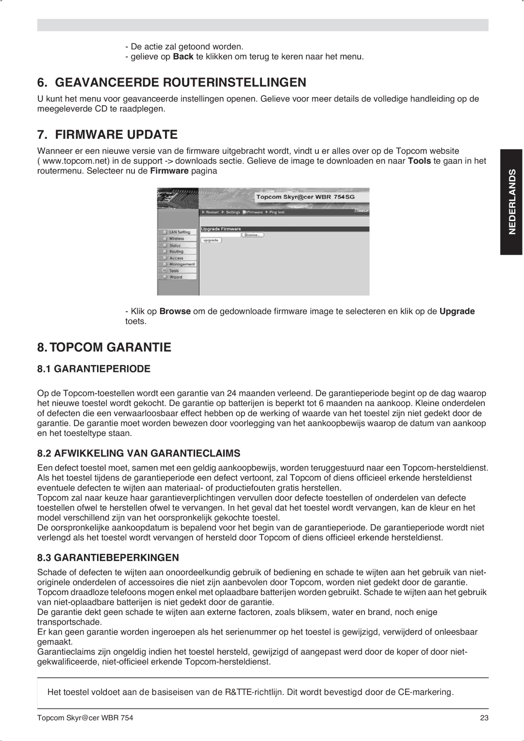 Topcom WBR 754SG Geavanceerde Routerinstellingen, Topcom Garantie, Garantieperiode, Afwikkeling VAN Garantieclaims 