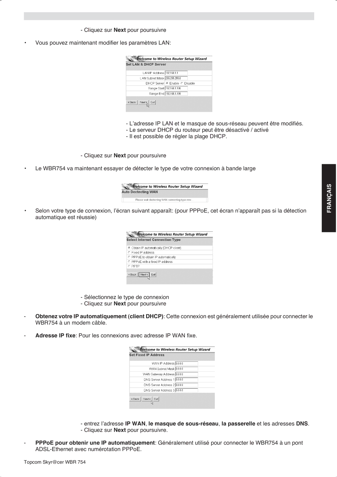 Topcom WBR 754SG manual do utilizador Français 