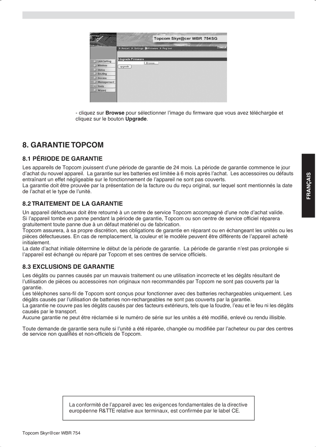 Topcom WBR 754SG Garantie Topcom, Période DE Garantie, Traitement DE LA Garantie, Exclusions DE Garantie 