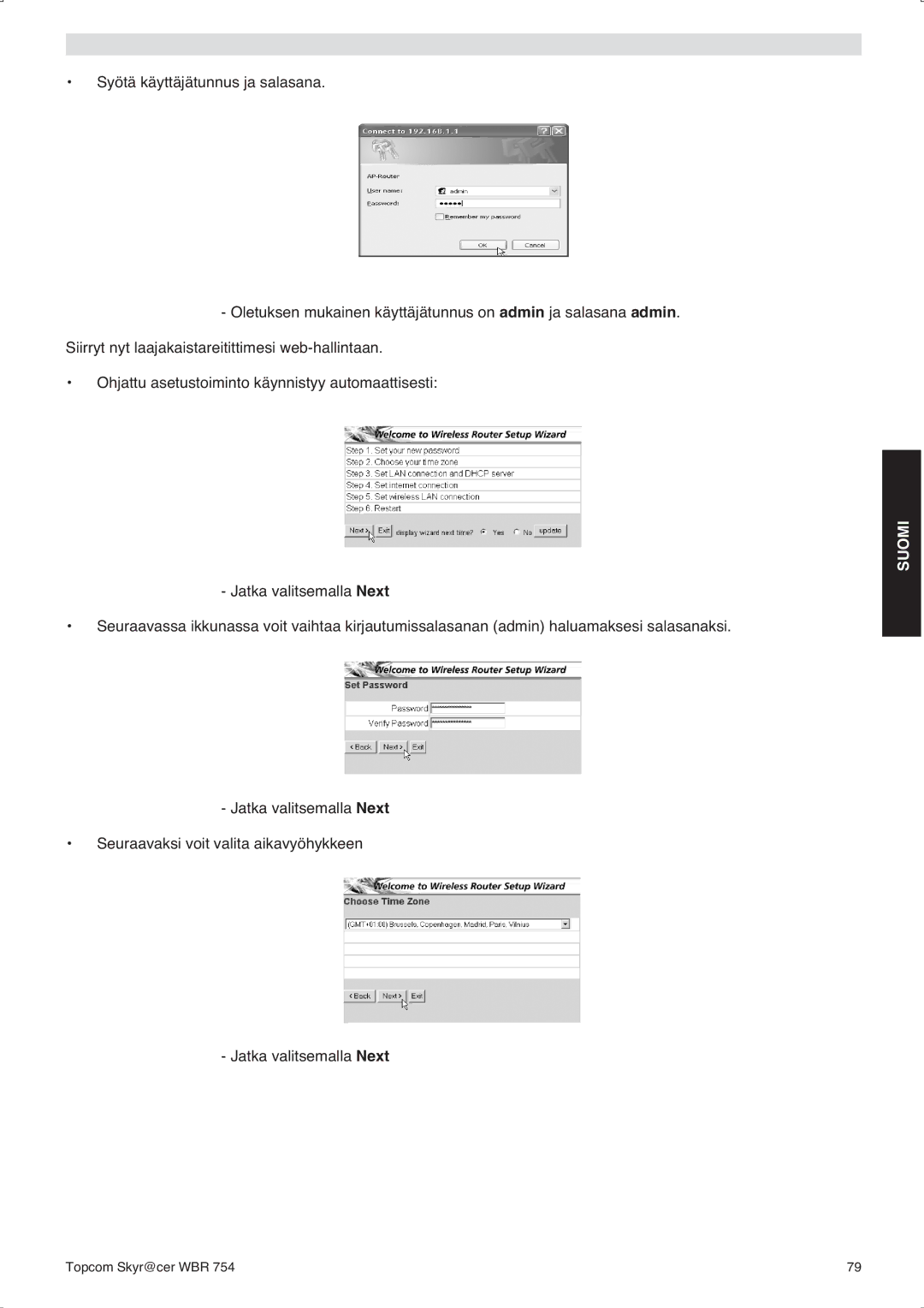 Topcom WBR 754SG manual do utilizador Suomi 