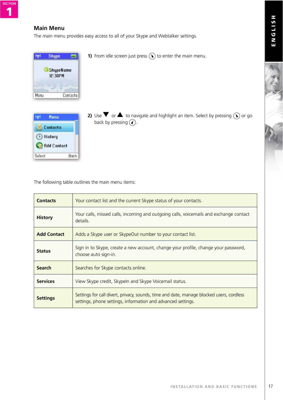 Topcom WEBTALKER 6000 manual Main Menu 