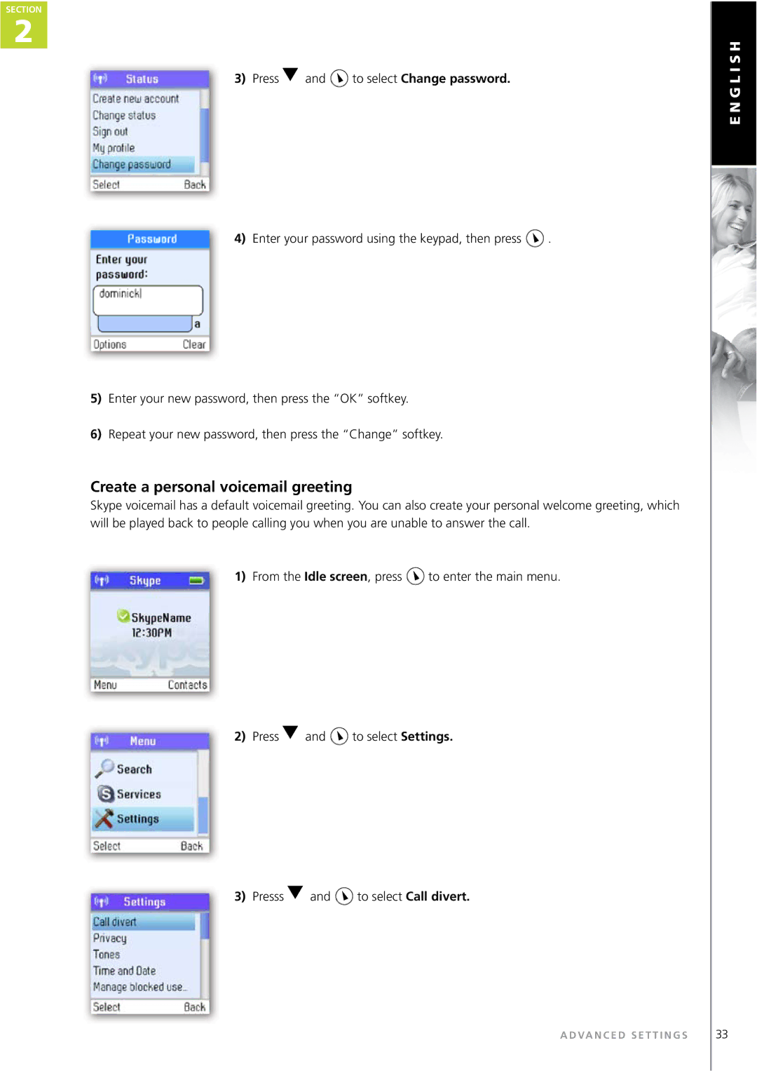 Topcom WEBTALKER 6000 manual Create a personal voicemail greeting 