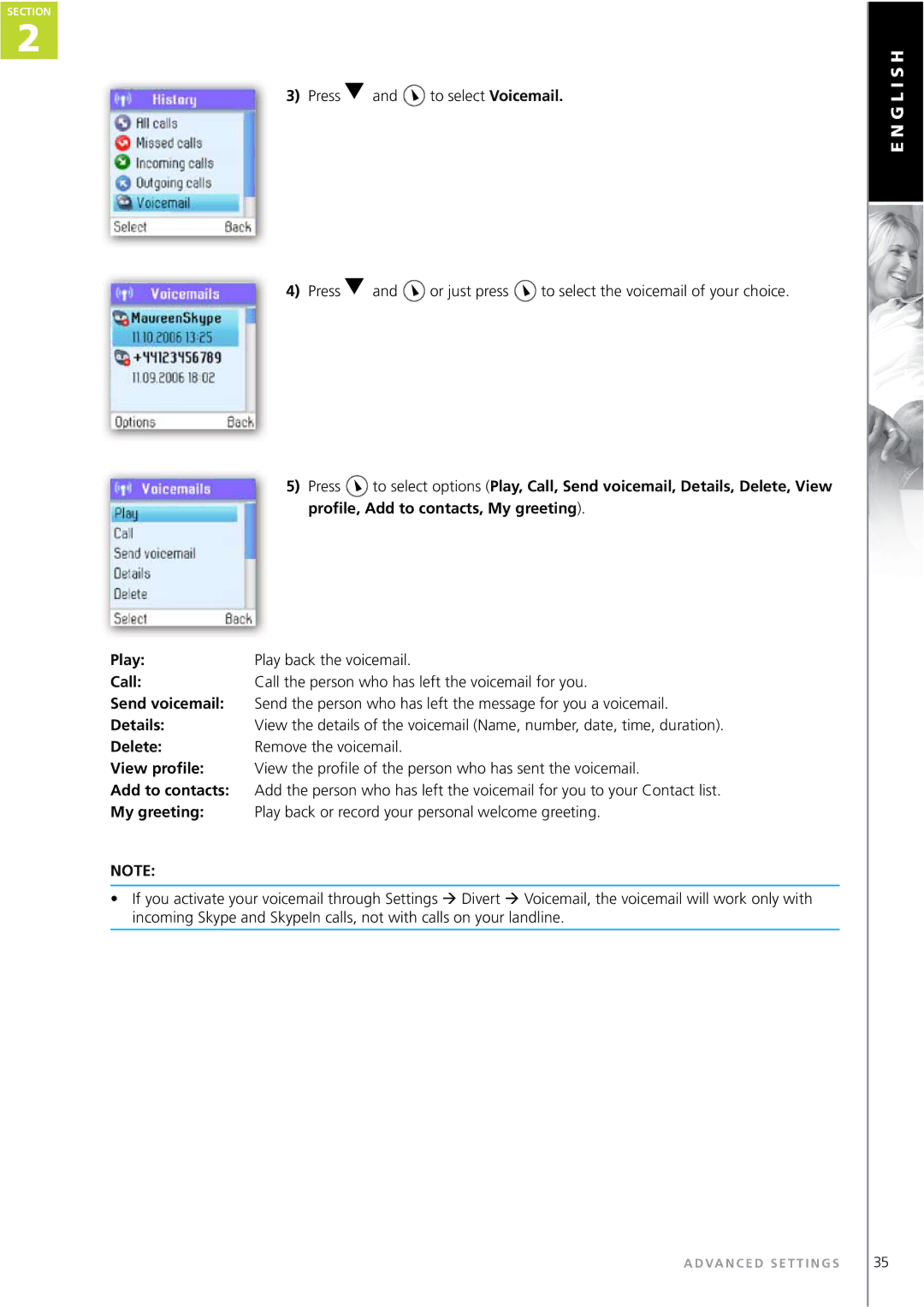 Topcom WEBTALKER 6000 manual To select Voicemail 