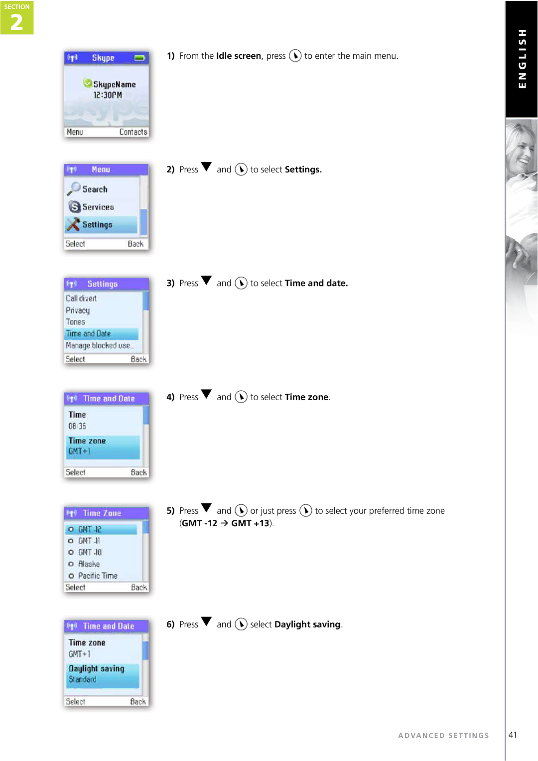 Topcom WEBTALKER 6000 manual To select Time and date 