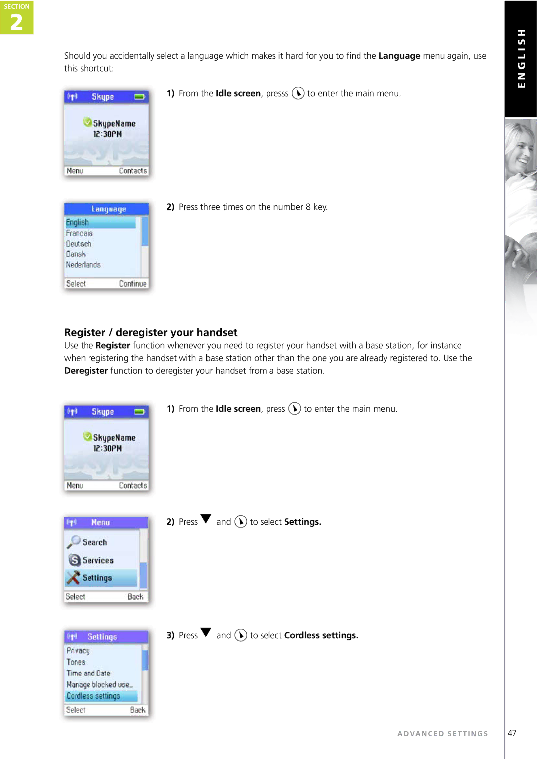 Topcom WEBTALKER 6000 manual Register / deregister your handset 