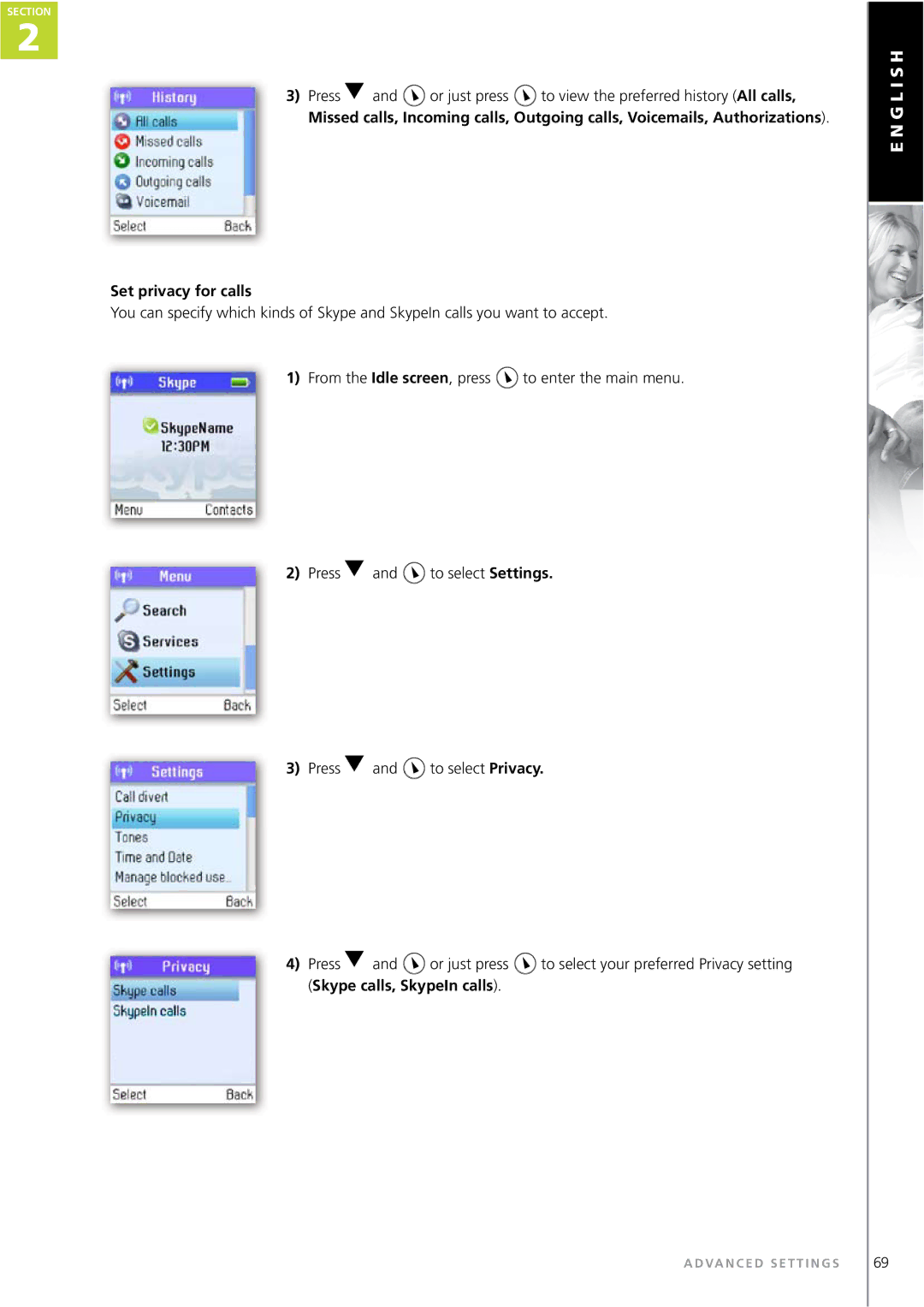 Topcom WEBTALKER 6000 manual Skype calls, SkypeIn calls 