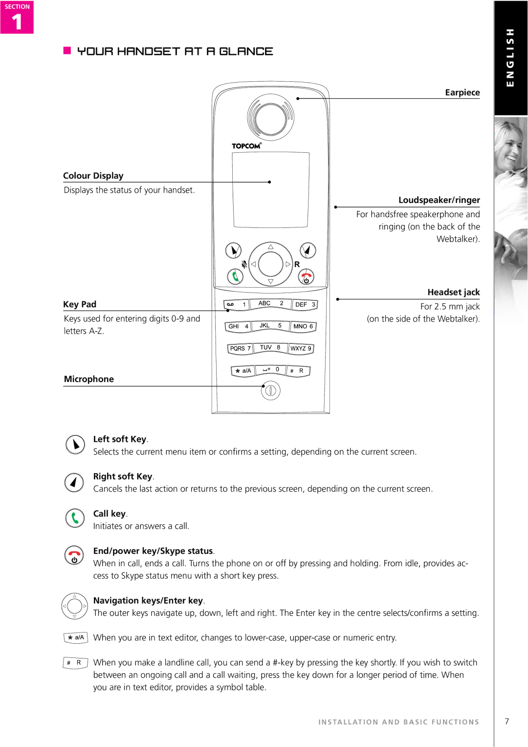 Topcom WEBTALKER 6000 manual Your handset at a glance 