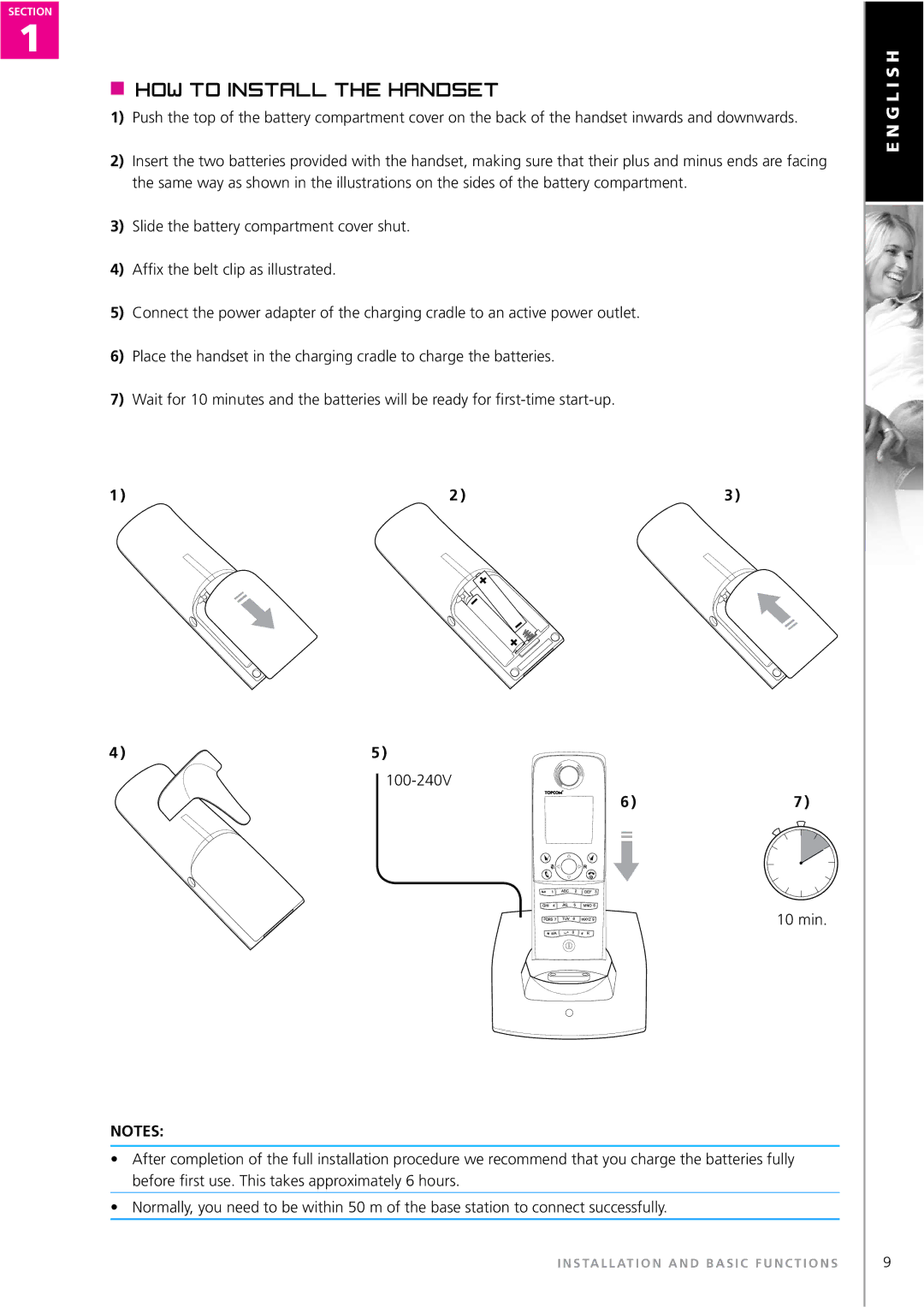 Topcom WEBTALKER 6000 manual How to install the handset 