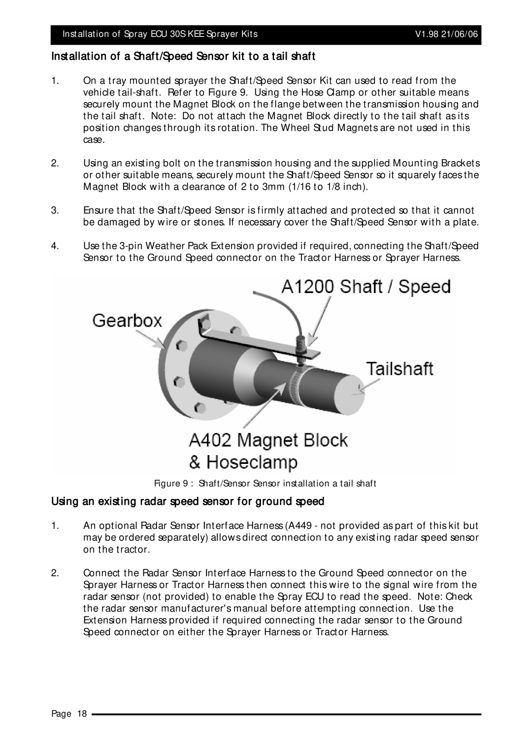 Topcom X20 Installation of a Shaft/Speed Sensor kit to a tail shaft, Using an existing radar speed sensor for ground speed 