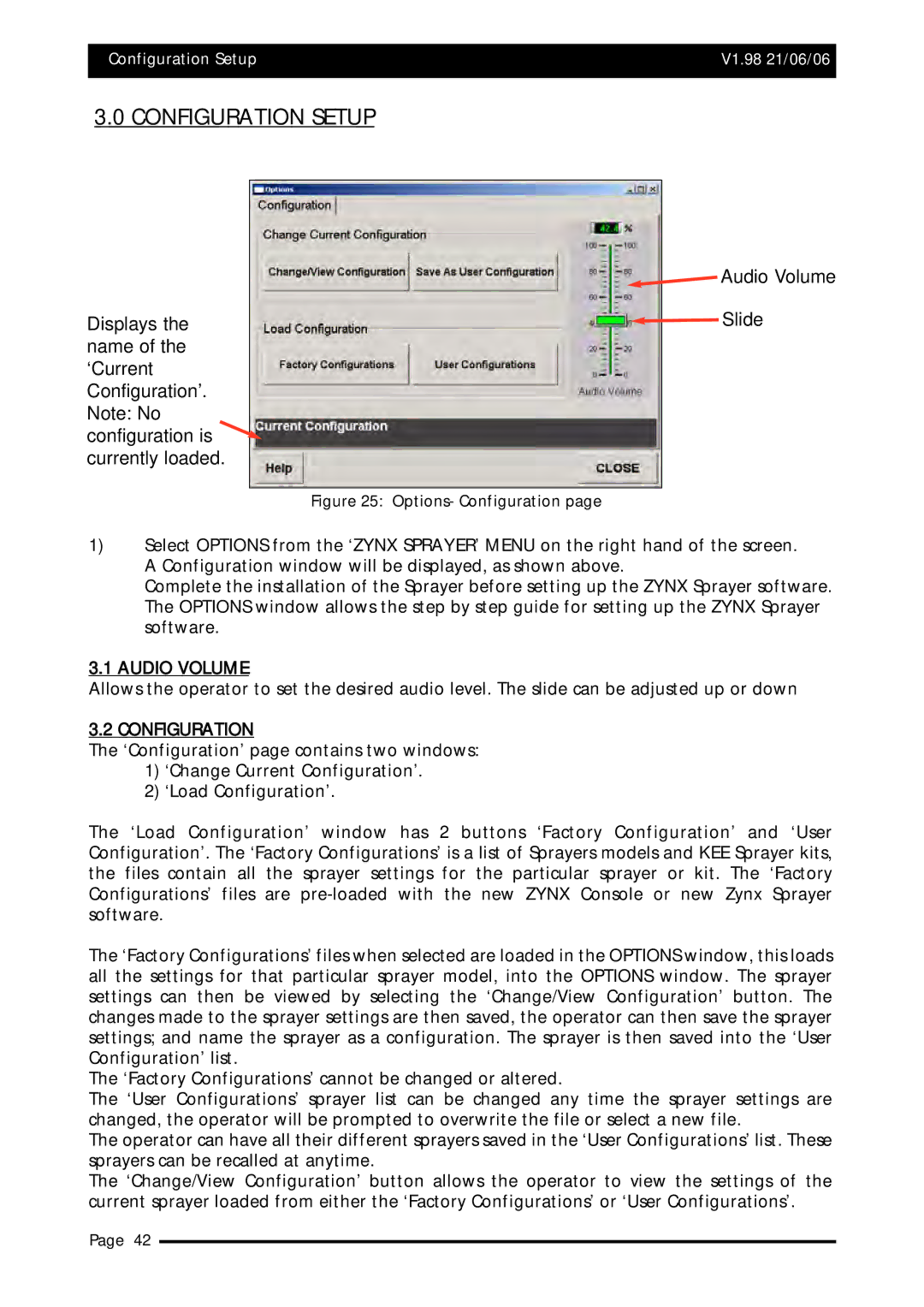 Topcom X20 manual Configuration Setup, Audio Volume 