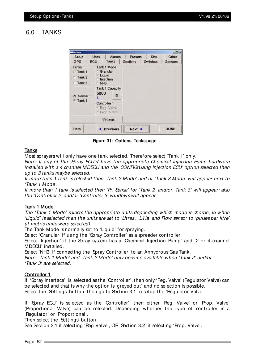 Topcom X20 manual Options- Tanks 