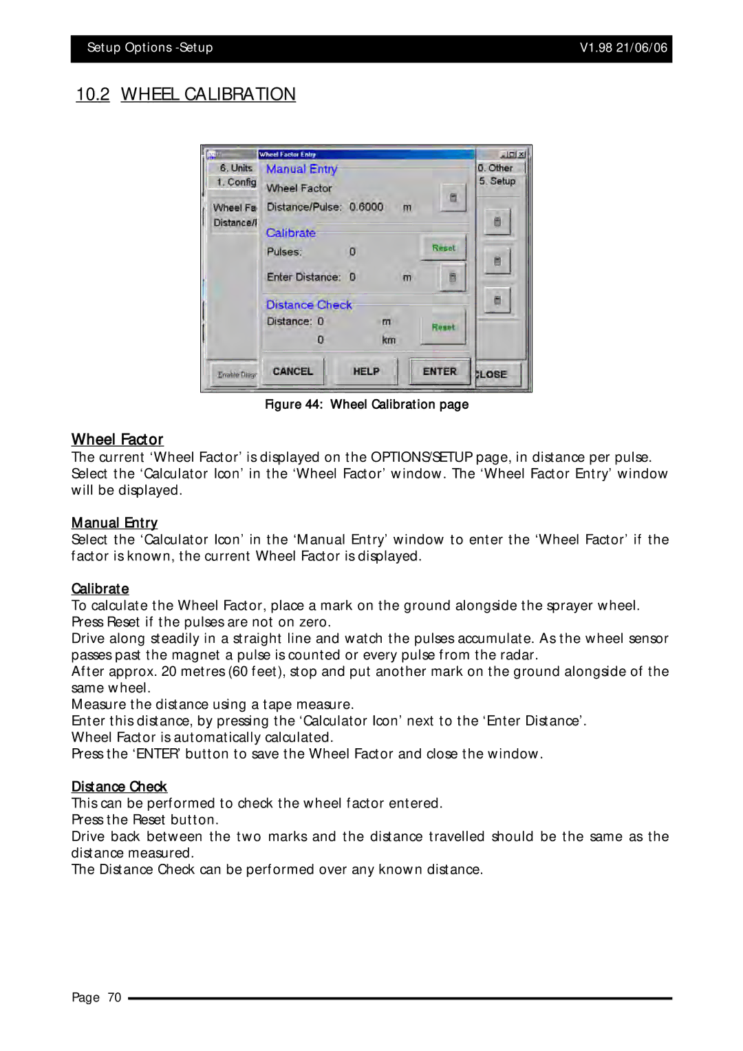 Topcom X20 manual Wheel Calibration, Wheel Factor 