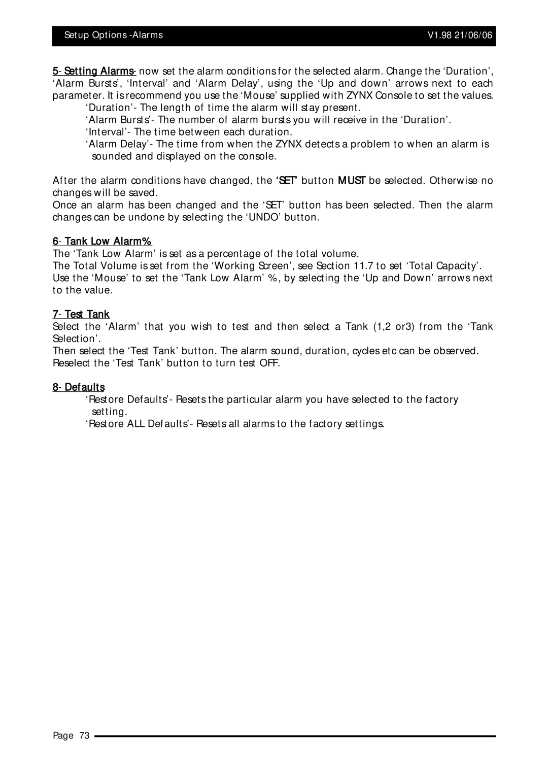 Topcom X20 manual Setup Options -Alarms V1.98 21/06/06 Major Topic Heading 