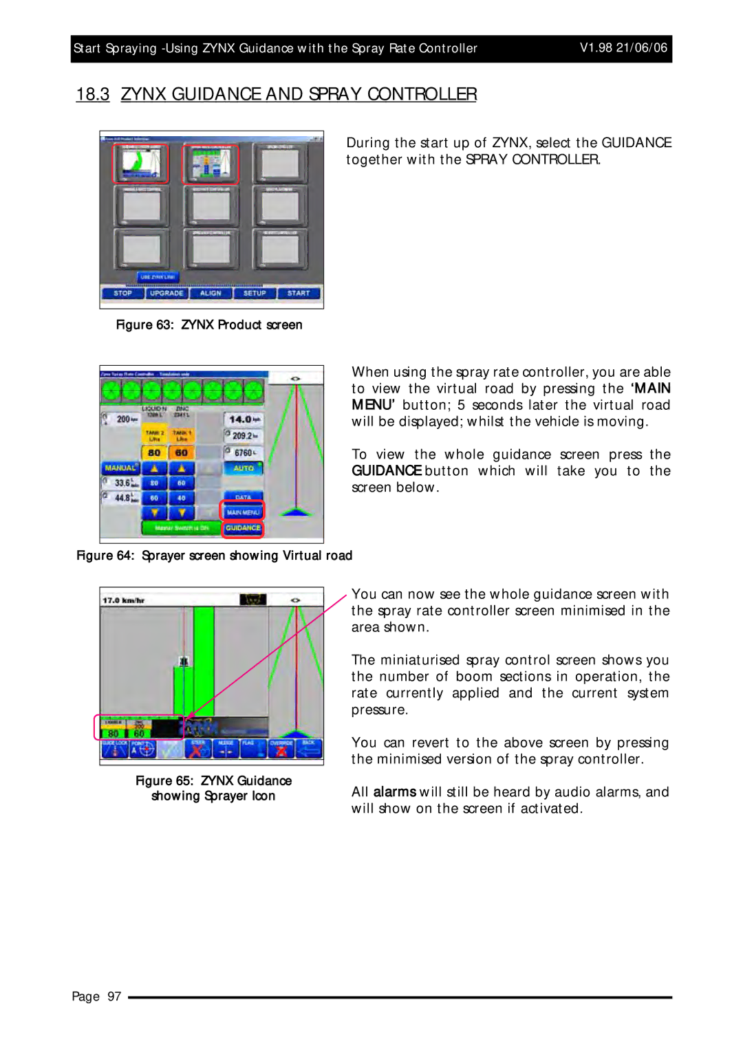 Topcom X20 manual Zynx Guidance and Spray Controller, Zynx Product screen 