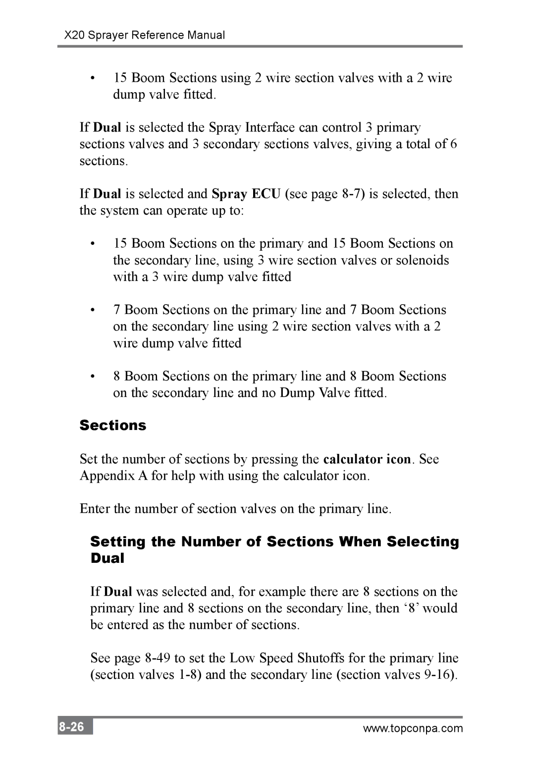 Topcon A2677 manual Setting the Number of Sections When Selecting Dual 